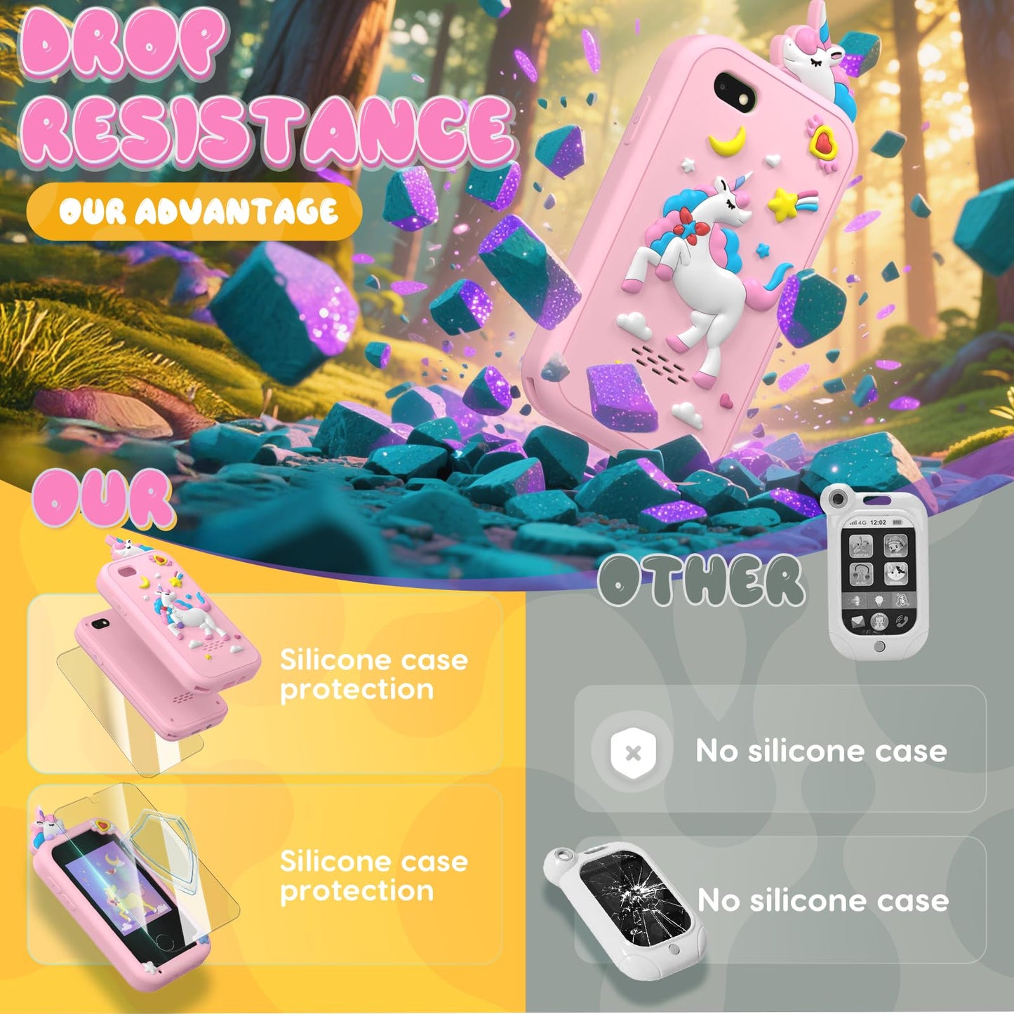 SnowCinda Kids Smart Phone Toys for Girls - 2.8 inch Touchscreen, 20 Games, Dual Cameras, 8GB Card
