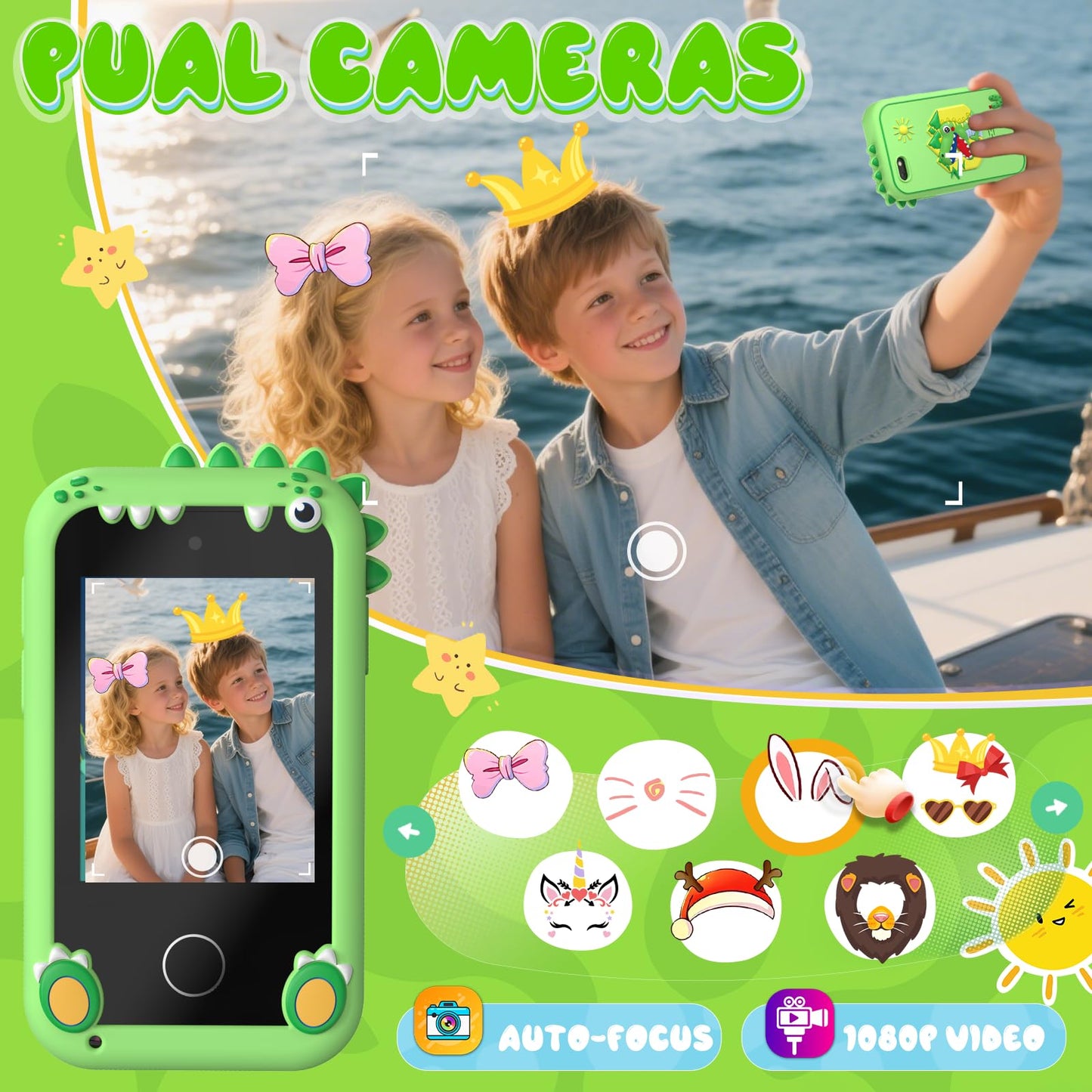 SnowCinda Kids Smart Phone Toy for Girls – 2.8-inch Touchscreen, 20 Games, Dual Cameras