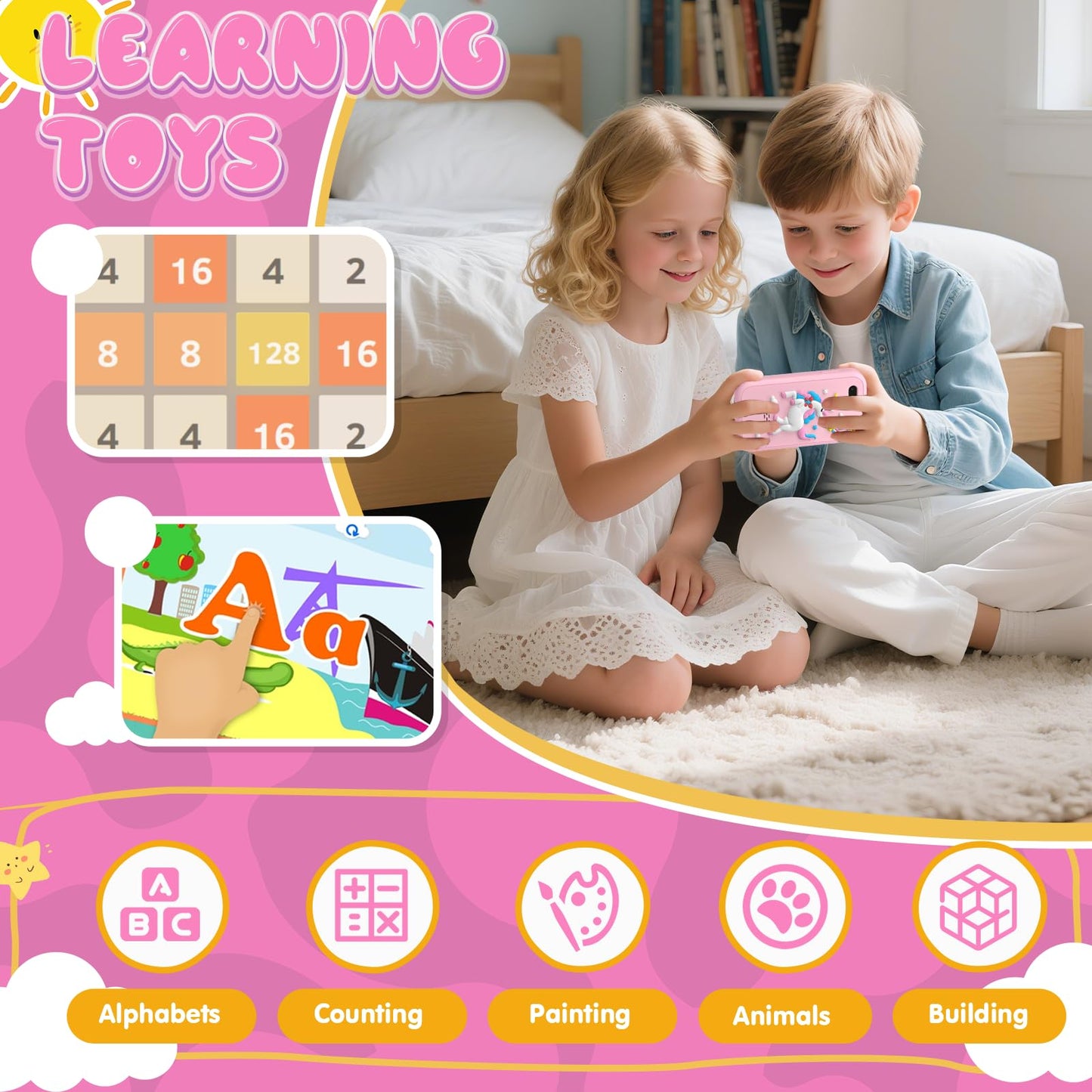 SnowCinda Kids Smart Phone Toys for Girls - 2.8 inch Touchscreen, 20 Games, Dual Cameras, 8GB Card