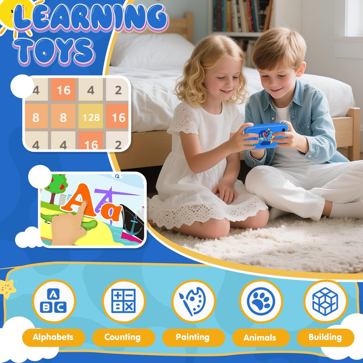 SnowCinda Kids Smart Phone Toys - 2.8 inch Touchscreen, 20 Learning Games, Dual Cameras