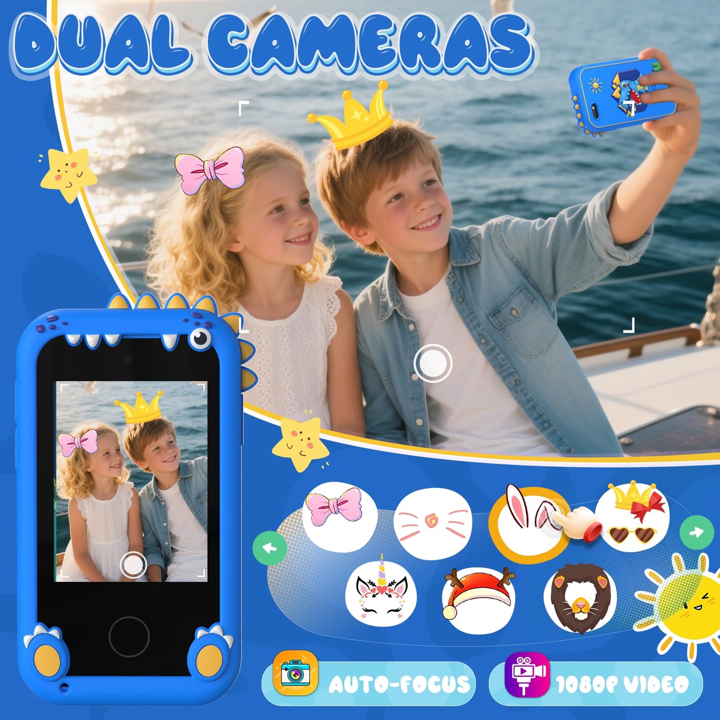 SnowCinda Kids Smart Phone Toys - 2.8 inch Touchscreen, 20 Learning Games, Dual Cameras