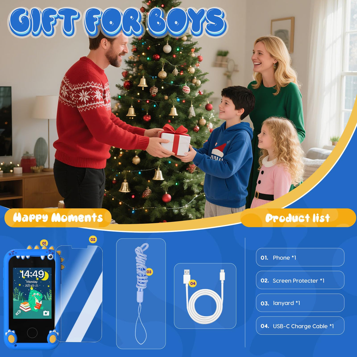 SnowCinda Kids Smart Phone Toys - 2.8 inch Touchscreen, 20 Learning Games, Dual Cameras