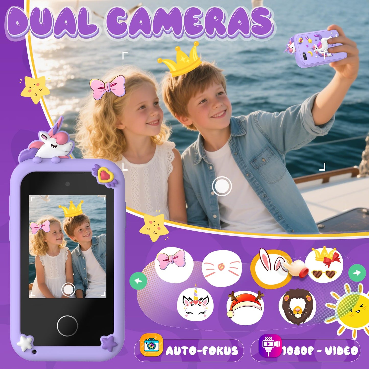 SnowCinda Kids Smart Phone Toy for Girls — 2.8” Touchscreen, 20 Games, Dual Cameras