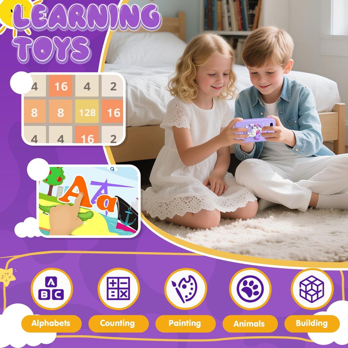 SnowCinda Kids Smart Phone Toy for Girls — 2.8” Touchscreen, 20 Games, Dual Cameras