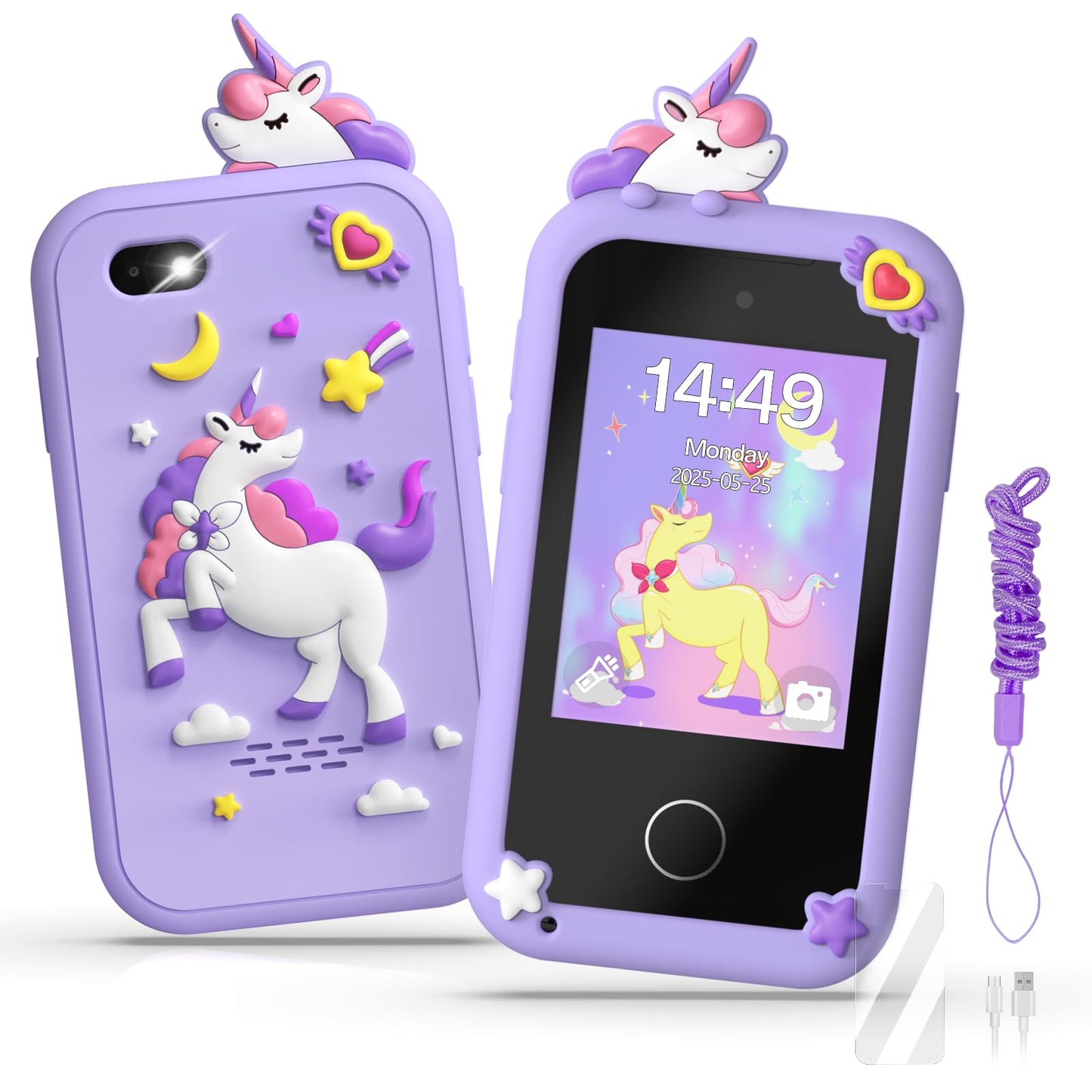 SnowCinda Kids Smart Phone Toy for Girls — 2.8” Touchscreen, 20 Games, Dual Cameras