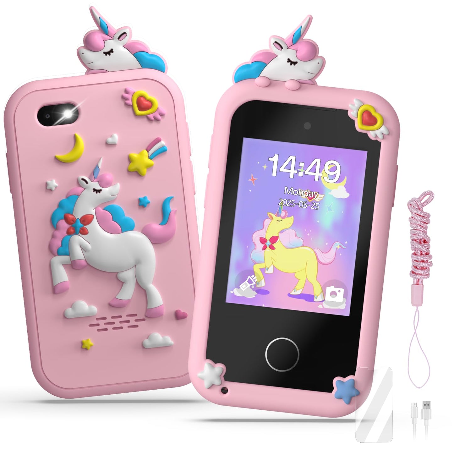 SnowCinda Kids Smart Phone Toys for Girls - 2.8 inch Touchscreen, 20 Games, Dual Cameras, 8GB Card