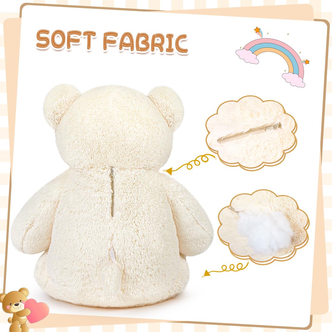 SNOWOLF Giant White Teddy Bear – 47" Life-Size Plush (120 cm, 5 lb) Gift Box Ready