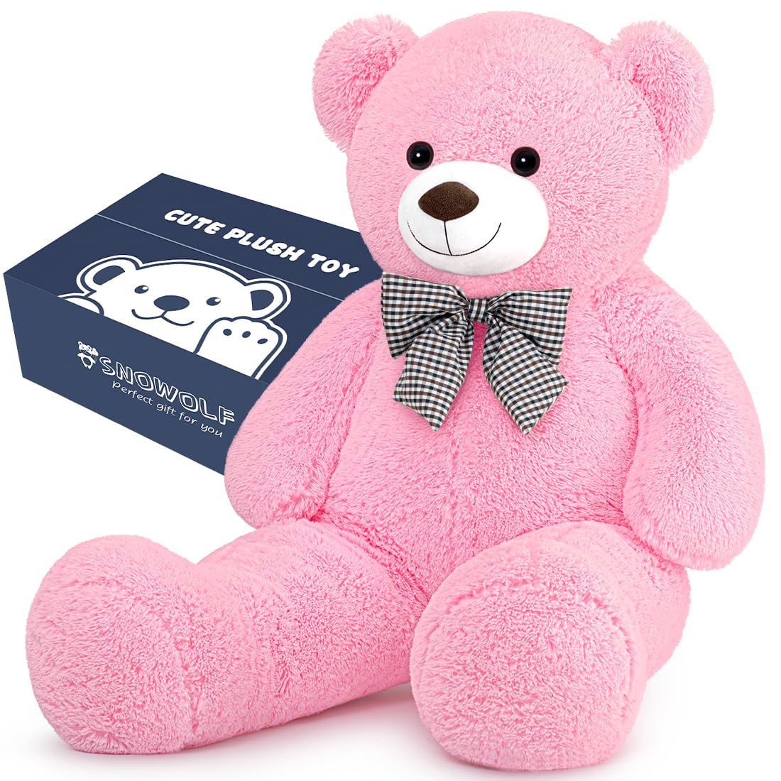 SNOWOLF Giant Pink Teddy Bear 44-Inch Plush – 113 cm, 5 lb Life-Size Soft Bear
