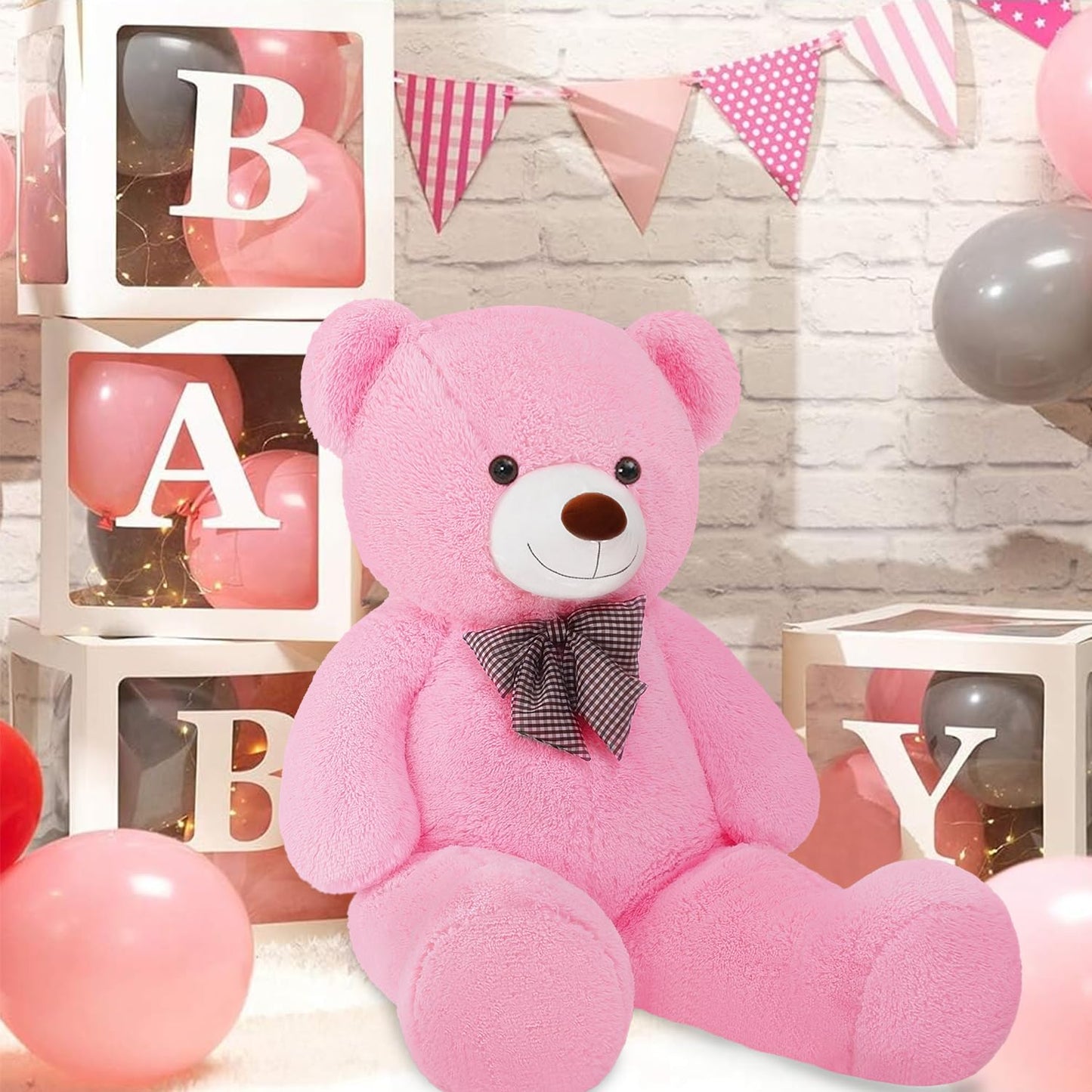 SNOWOLF Giant Pink Teddy Bear 44-Inch Plush – 113 cm, 5 lb Life-Size Soft Bear