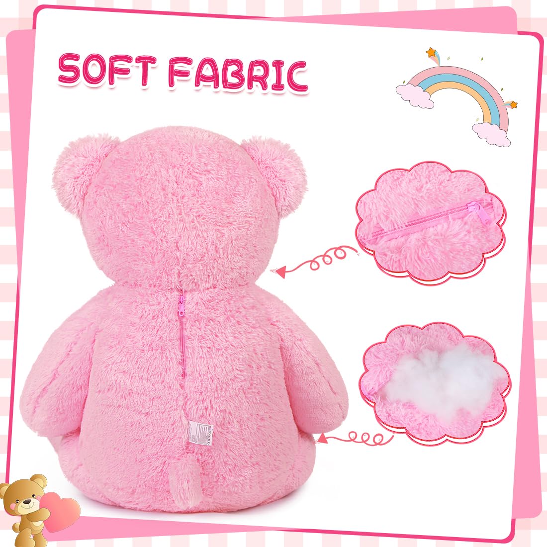 SNOWOLF Giant Pink Teddy Bear - 47-Inch Plush, 120 cm Life-Size Soft Stuffed Bear