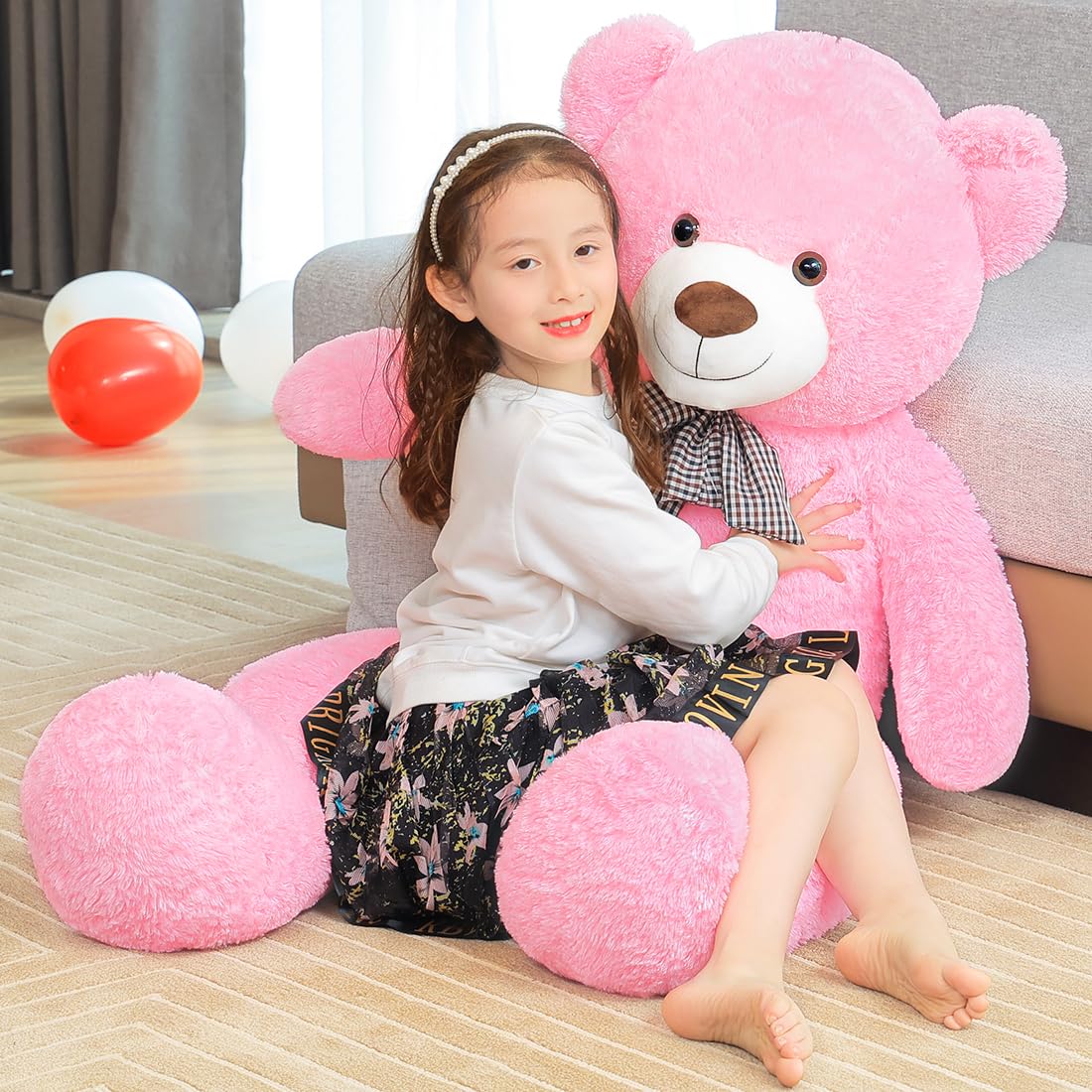 SNOWOLF Giant Pink Teddy Bear 44-Inch Plush – 113 cm, 5 lb Life-Size Soft Bear