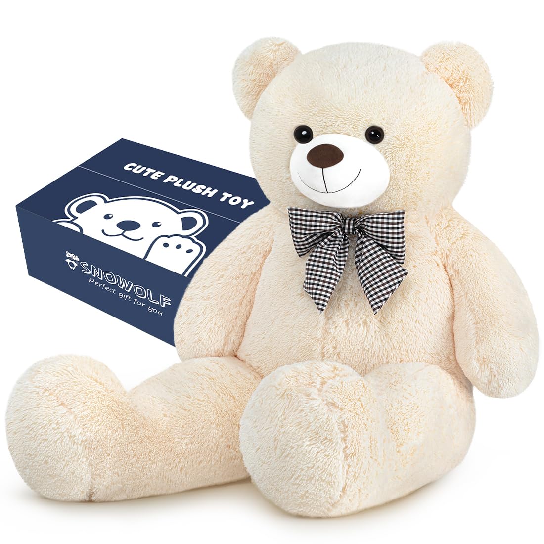 SNOWOLF Giant White Teddy Bear – 47" Life-Size Plush (120 cm, 5 lb) Gift Box Ready