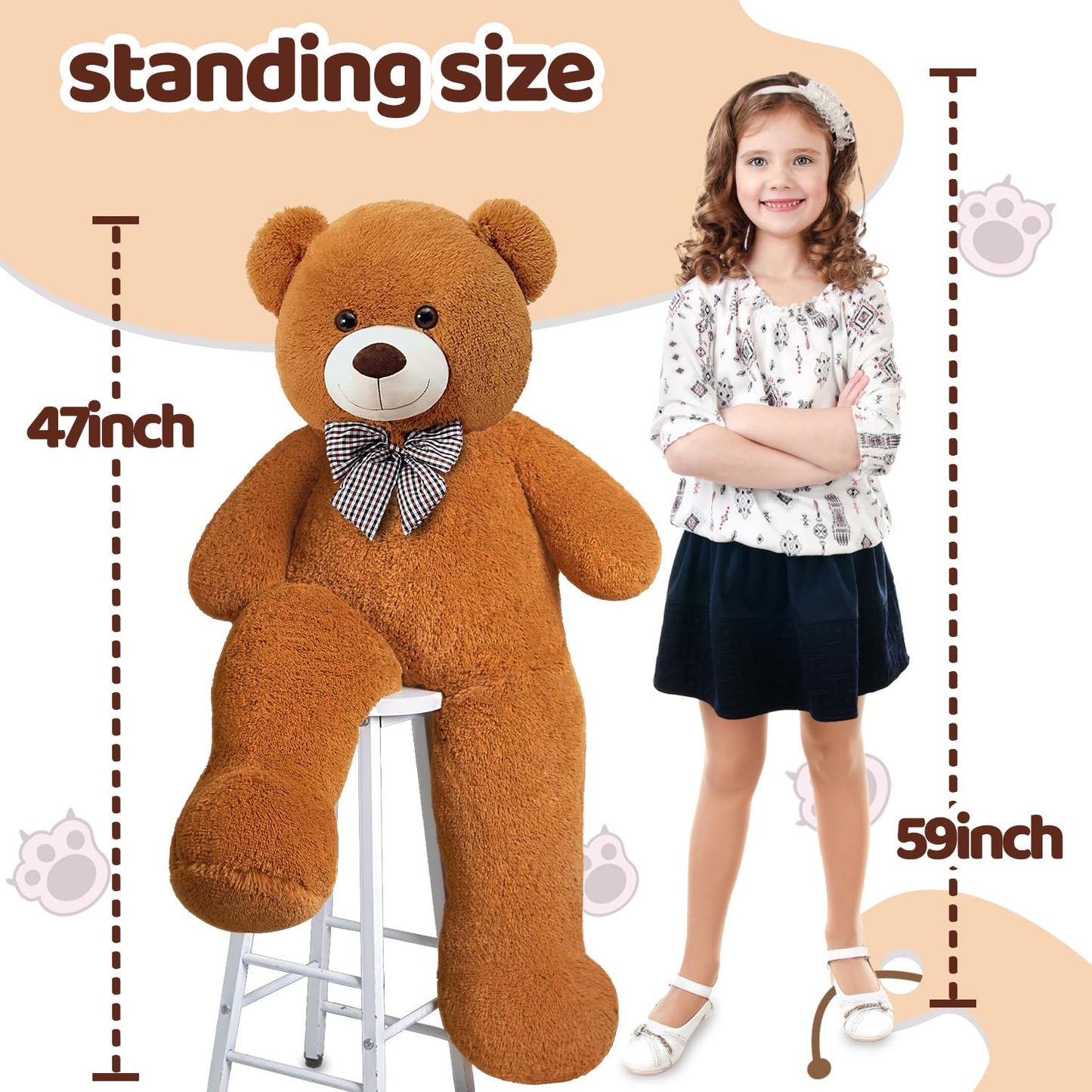 SNOWOLF Giant Teddy Bear 47-Inch Plush Toy – 120 cm, Dark Brown, Gift Box Ready