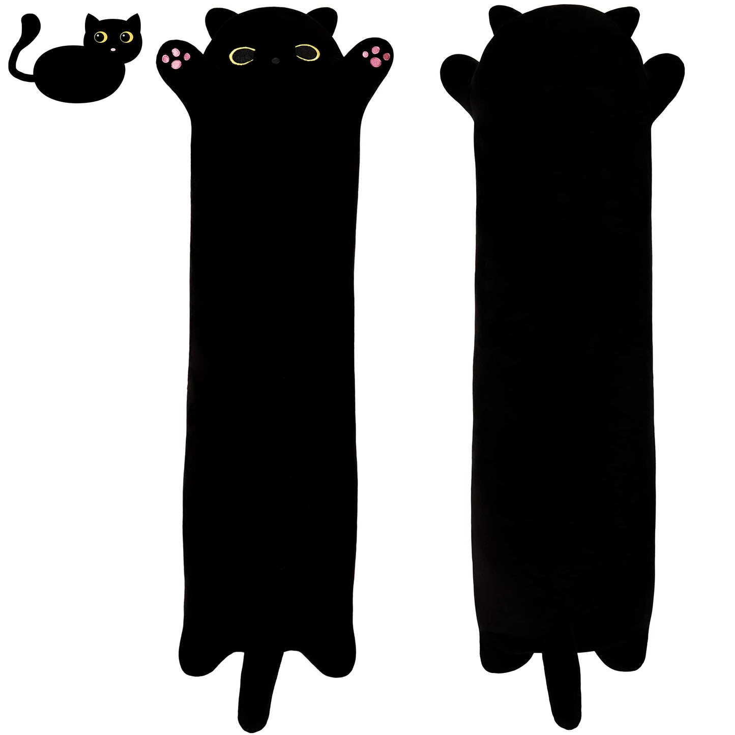SNOWOLF Soft Long Black Cat Plush Toy 90 cm | Cozy Kitten Pillow, Cuddly Stuffed Animal