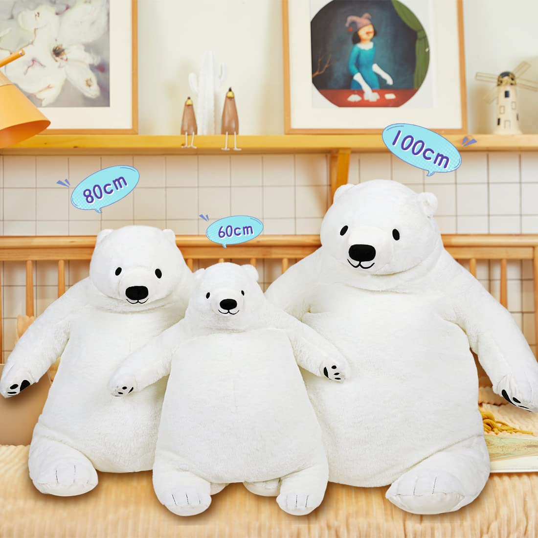 SNOWOLF Djungelskog Giant Bear 60 cm – Large White Plush Teddy, 23.6 in