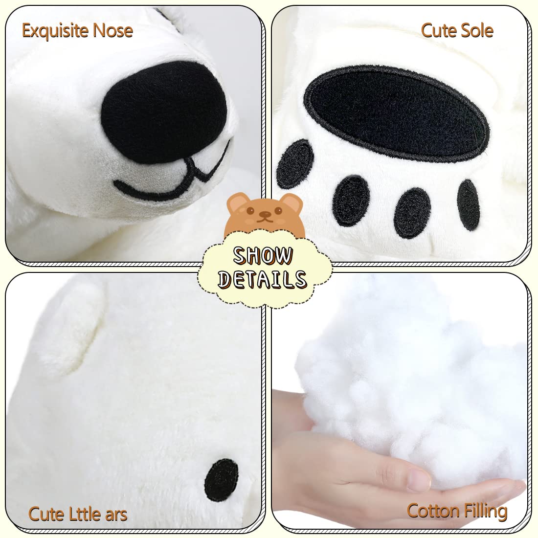 SNOWOLF Djungelskog Giant Bear 60 cm – Large White Plush Teddy, 23.6 in