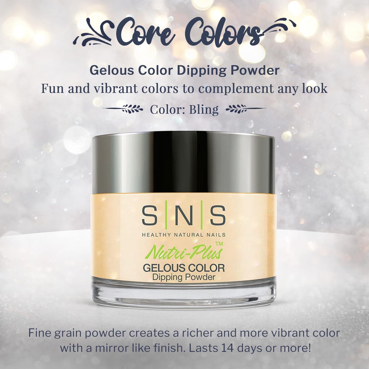 SNS Nail Dip Powder Bling – Gelous Color Dipping Powder, Yellow/Cream Shimmer, 14+ Day Wear, 1.5oz
