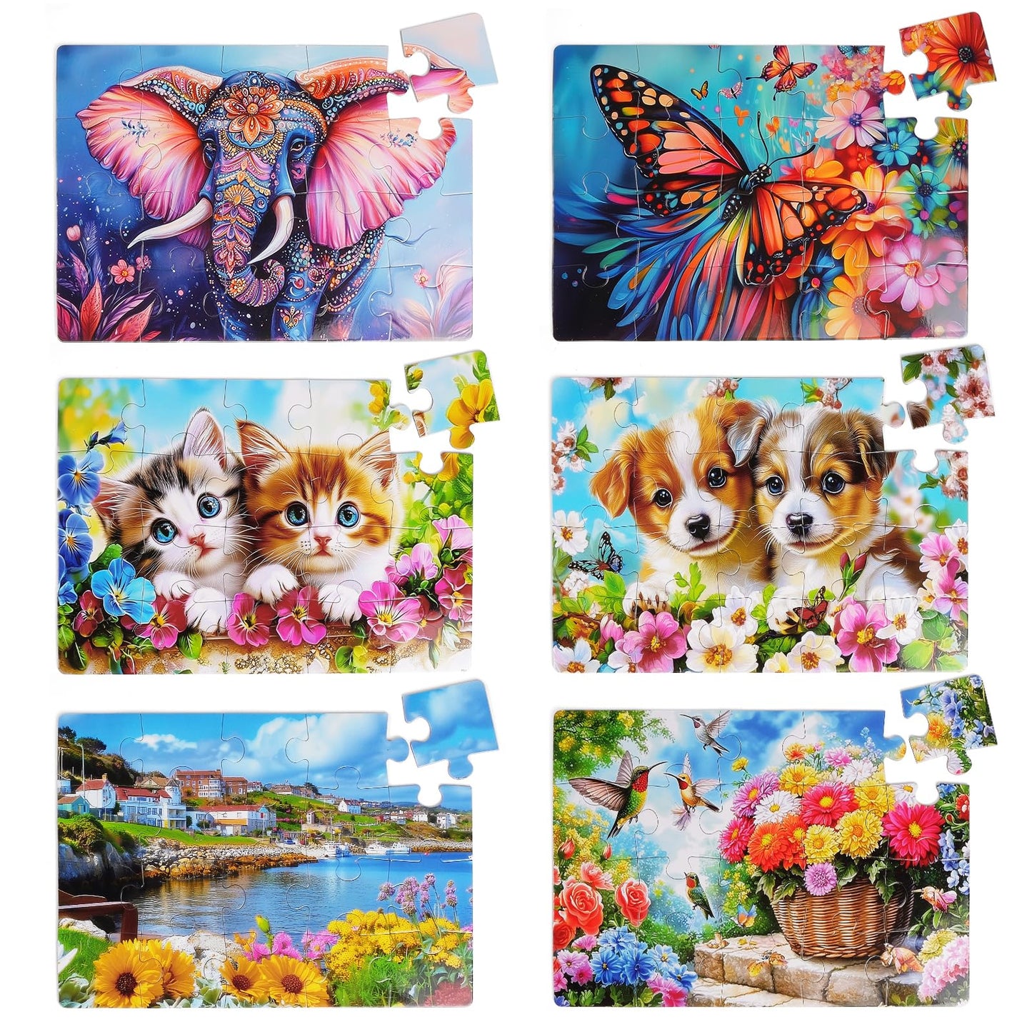 snspolt 6 Packs 20-Piece Senior Puzzles for Dementia — Animal Themes & Storage Bags