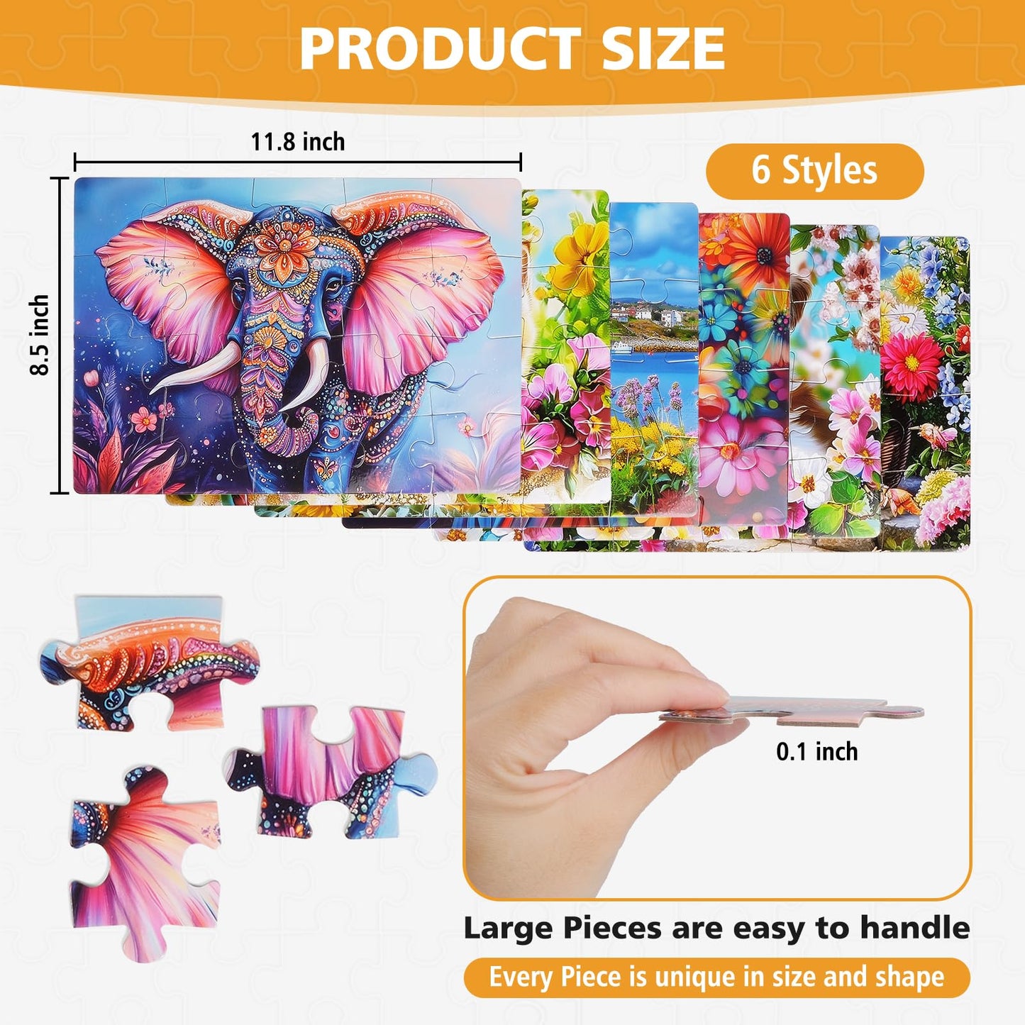 snspolt 6 Packs 20-Piece Senior Puzzles for Dementia — Animal Themes & Storage Bags