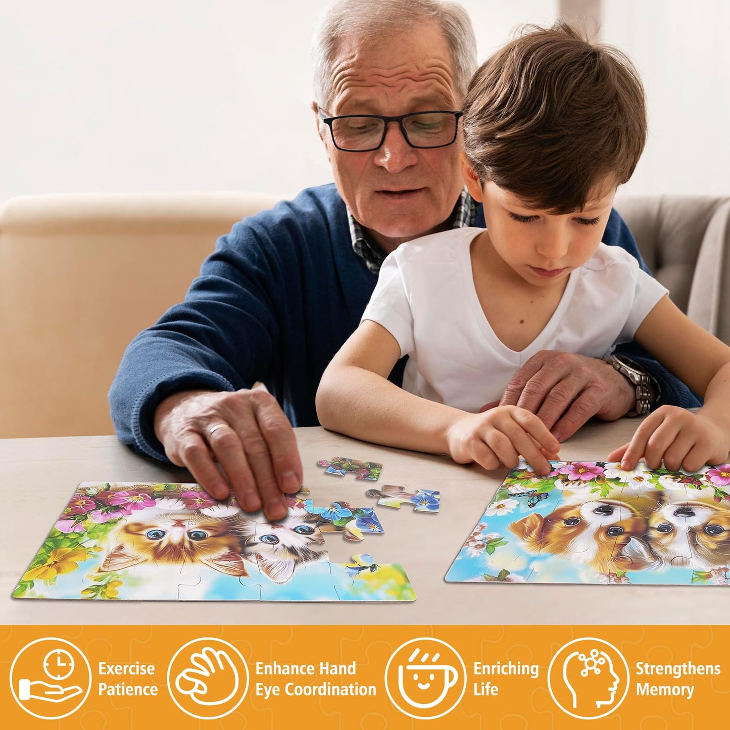 snspolt 6 Packs 20-Piece Senior Puzzles for Dementia — Animal Themes & Storage Bags