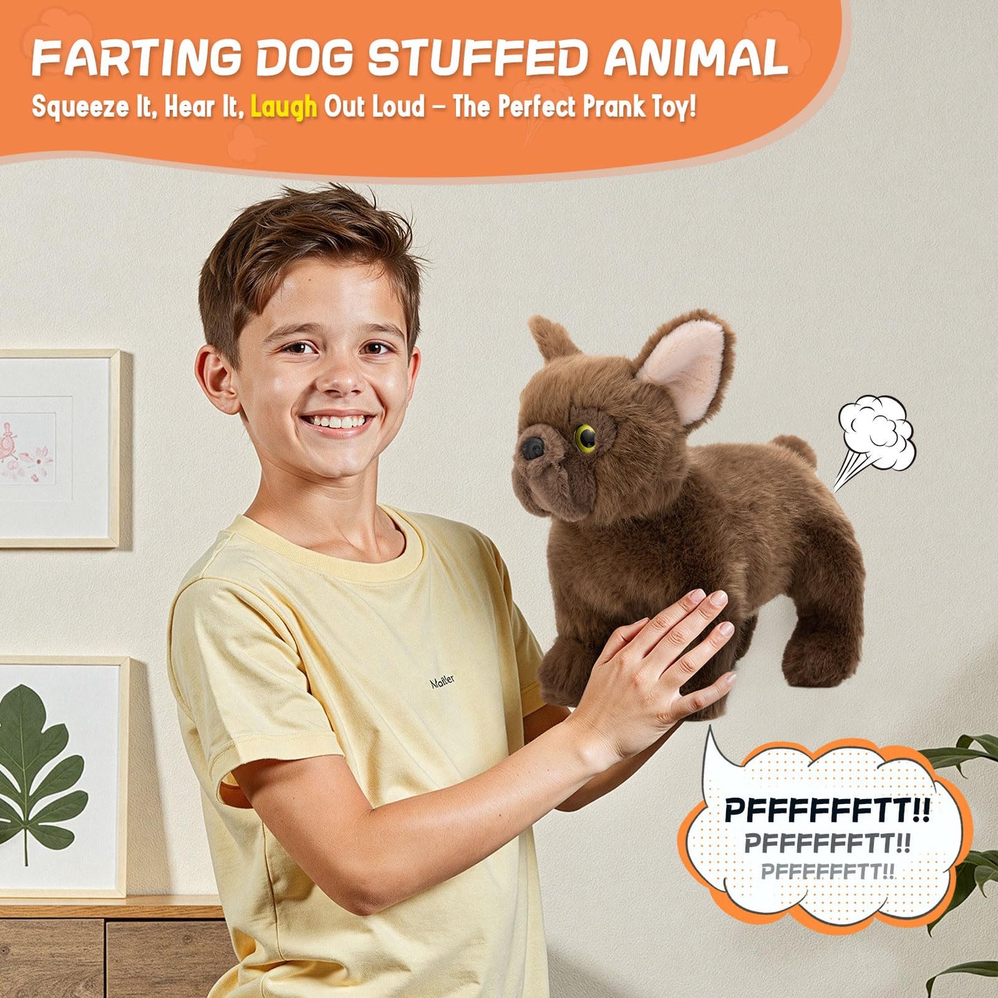 SnugBibble Farting Dog Plush – Built-in 30+ Fart Sounds, Squeeze for Laughs