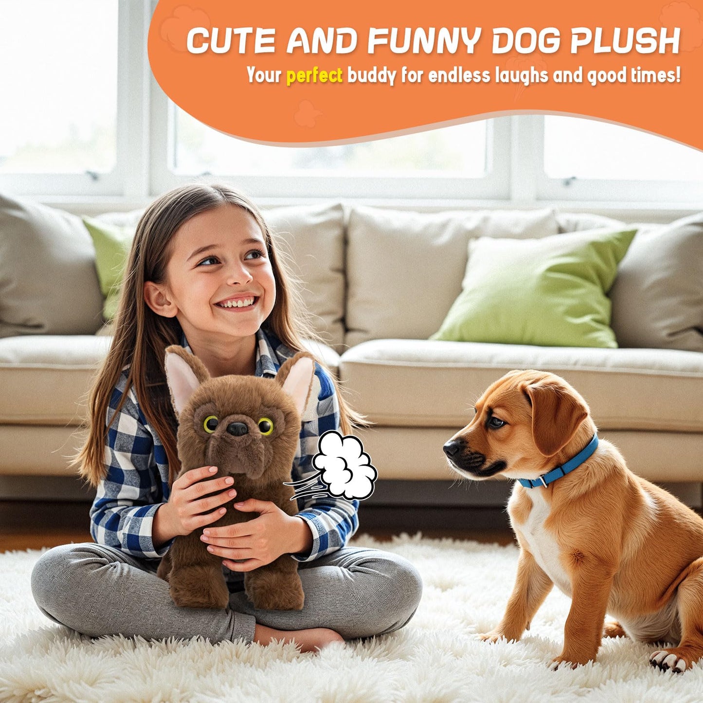 SnugBibble Farting Dog Plush – Built-in 30+ Fart Sounds, Squeeze for Laughs