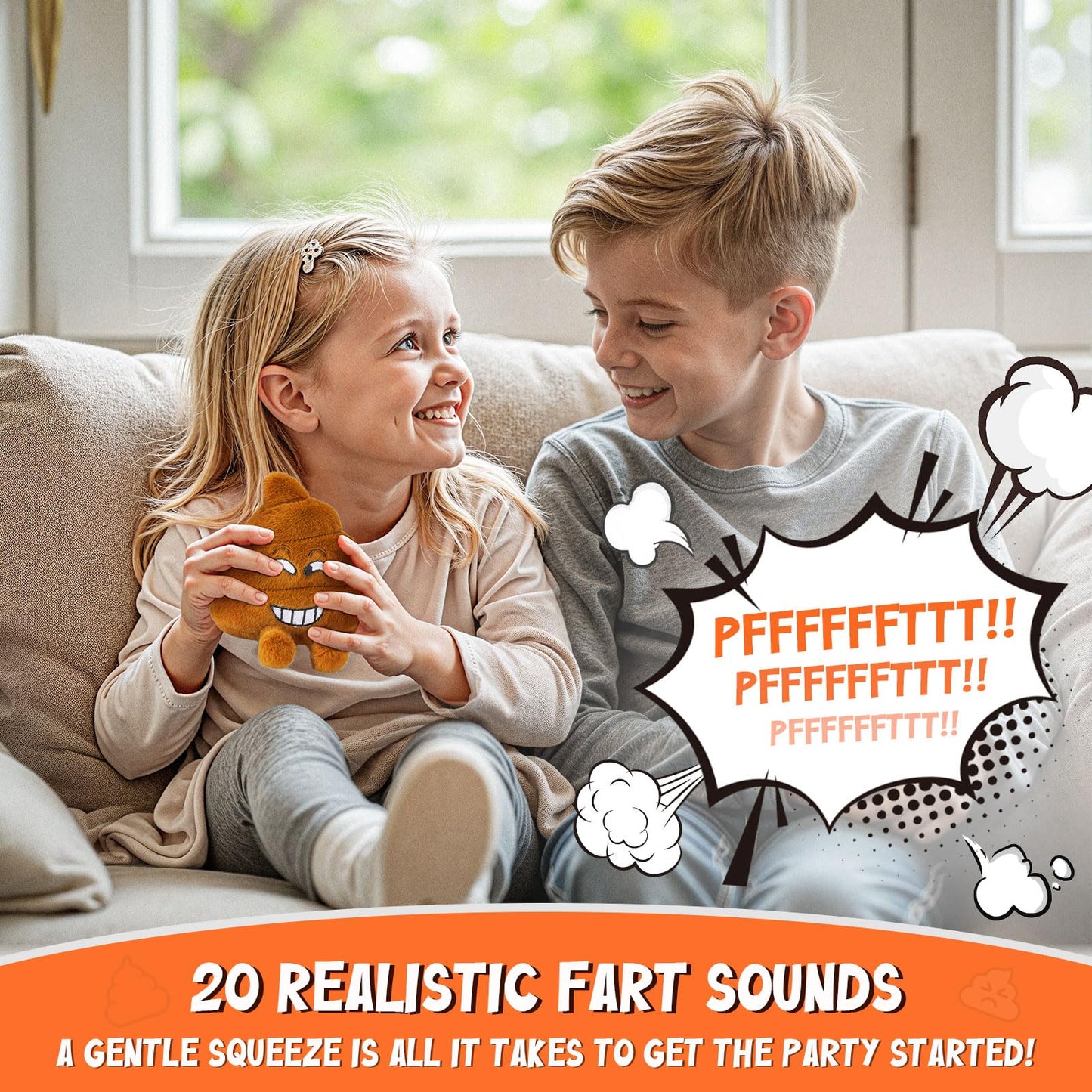 SnugBibble Farting Poop Plush Toy – 30+ Fart Sounds, Soft Durable Gag Gift for Kids, Pets & Parties
