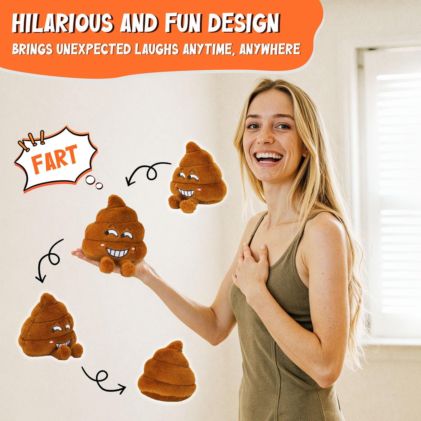 SnugBibble Farting Poop Plush Toy – 30+ Fart Sounds, Soft Durable Gag Gift for Kids, Pets & Parties