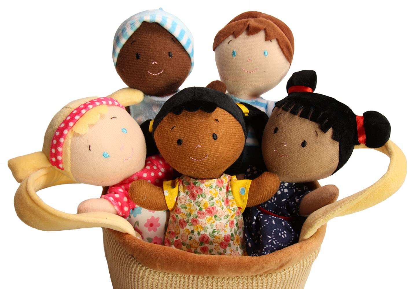 Snuggle Stuffs Basket of Buddies Plush Diversity Dolls – Multicultural Toys for Toddlers