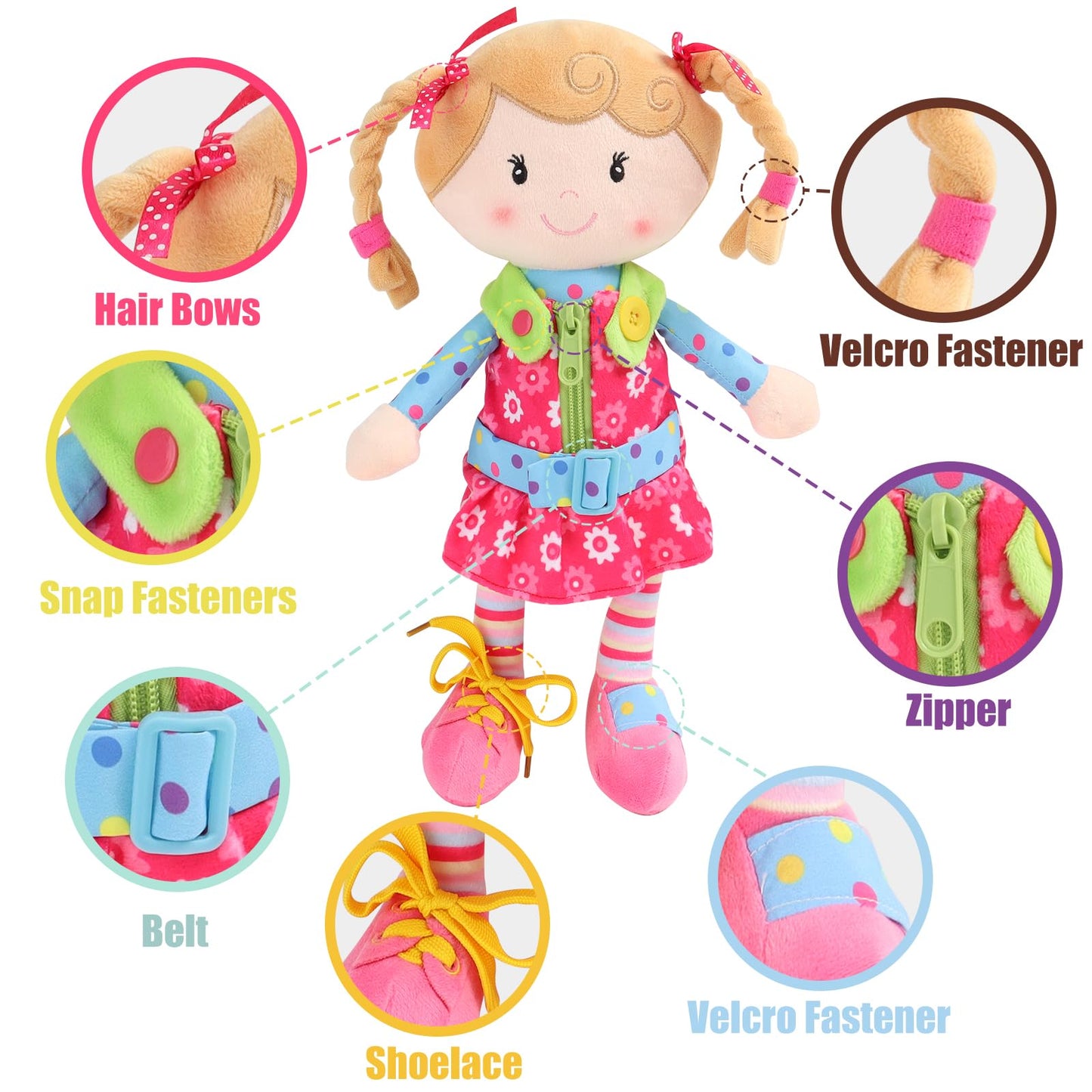 Snuggle Stuffs Sugar Snap Plush Learn-to-Dress Doll for Toddlers – 15 Inch