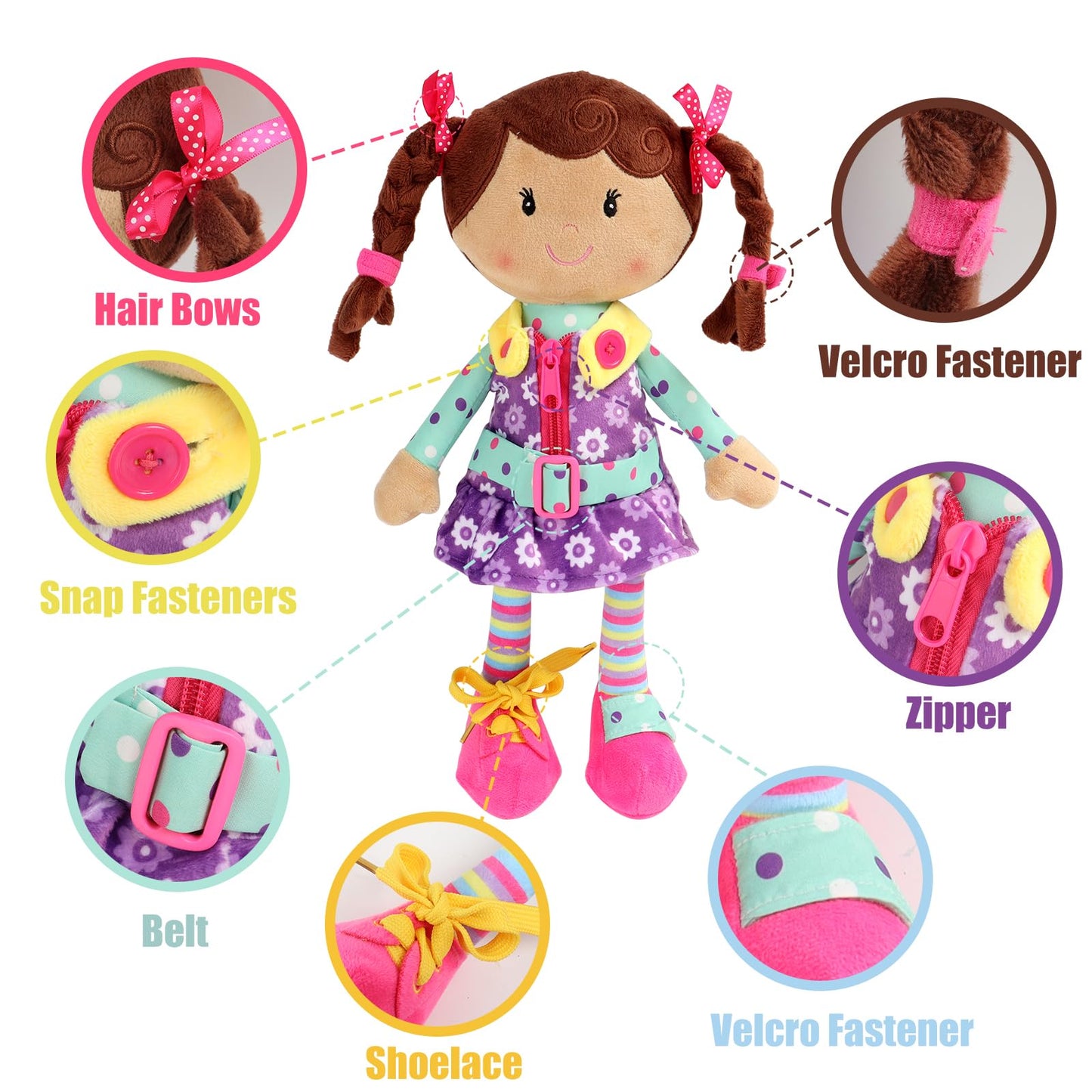 Snuggle Stuffs Sugar Snap Plush Learn to Dress Doll – 15-Inch for Toddlers