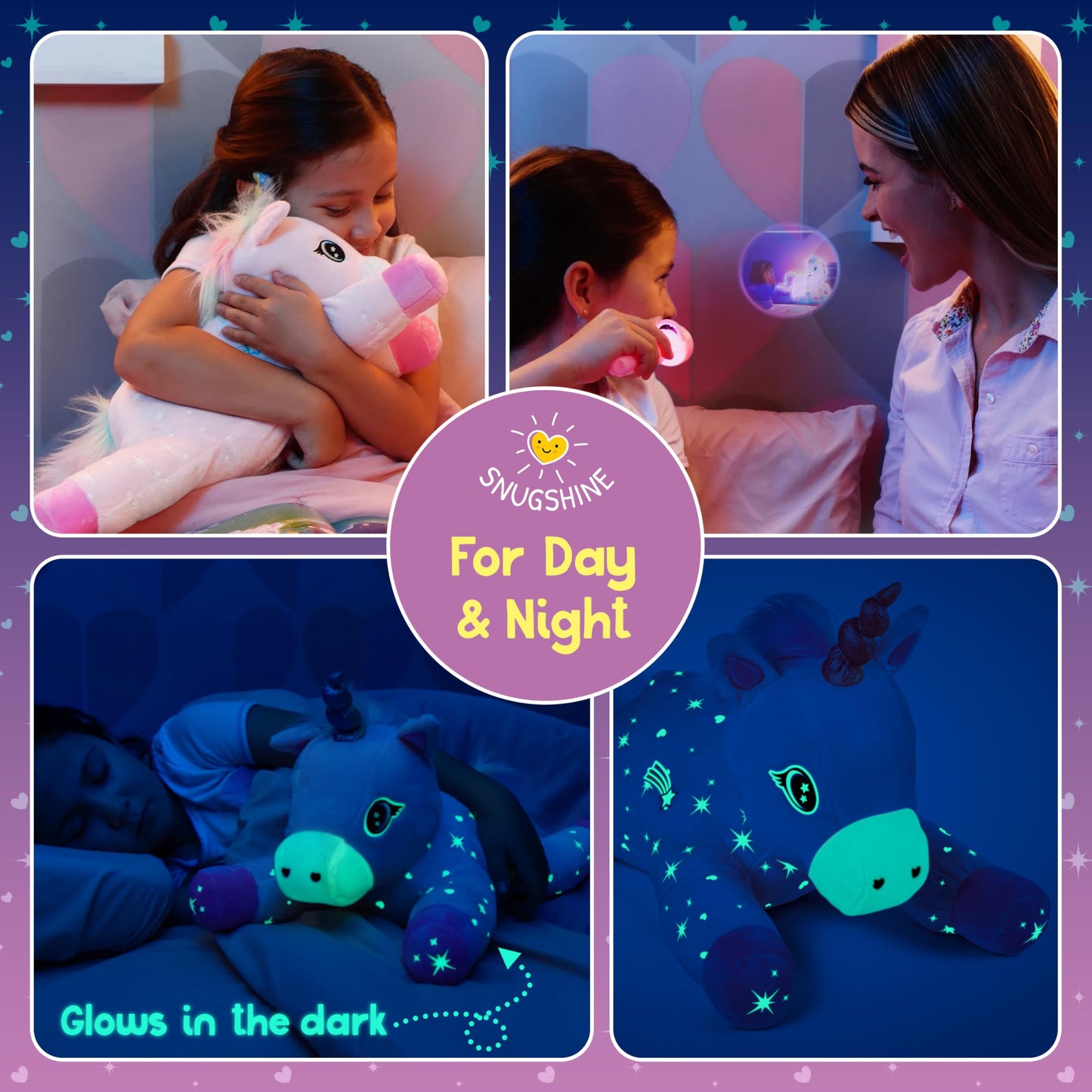 SNUGSHINE Glow in the Dark Unicorn Plush with Book & Flashlight Projector — 18-Inch Gift Set