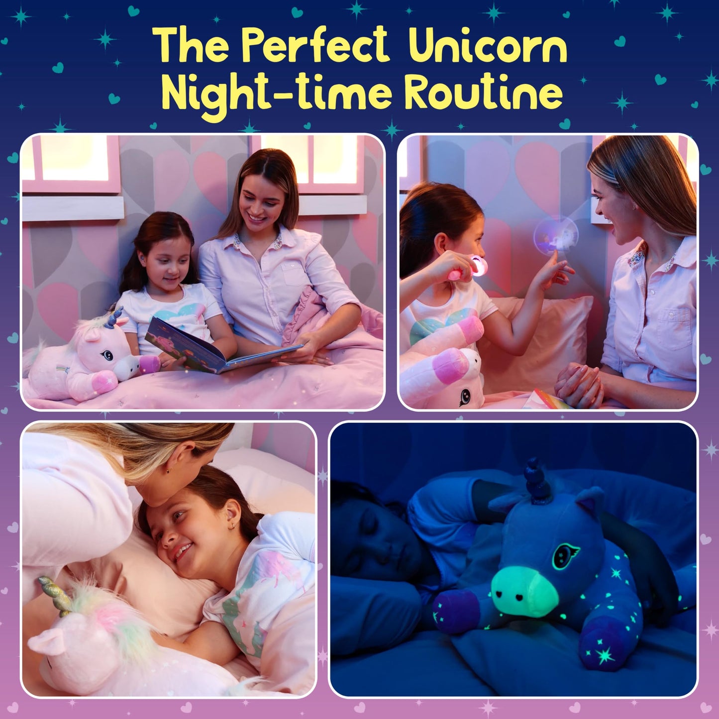 SNUGSHINE Glow in the Dark Unicorn Plush with Book & Flashlight Projector — 18-Inch Gift Set