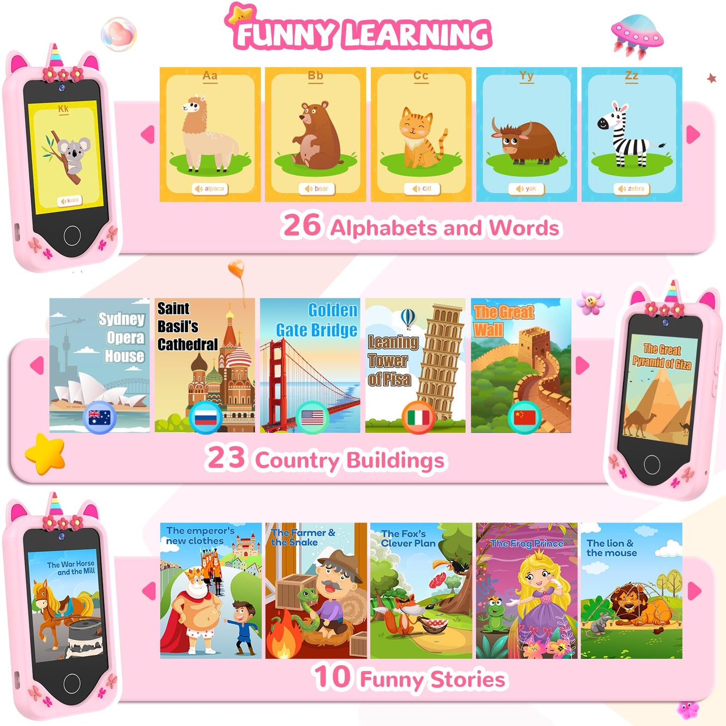 SNWIDA Kids Smart Phone for Girls – 2.8-inch Touchscreen, Dual Cameras, 32 GB Card