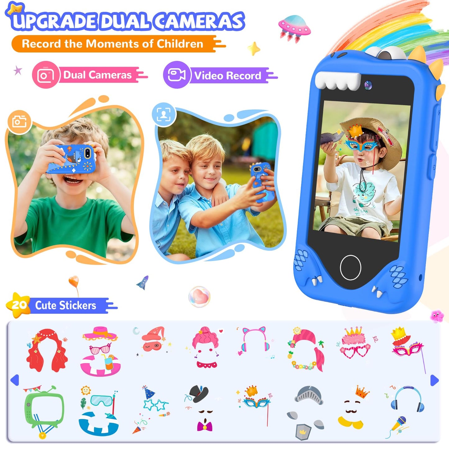 SNWIDA Kids Smart Phone for Boys – 2.8-inch Touchscreen, Dual Cameras, 32 GB Card, Learning & Play