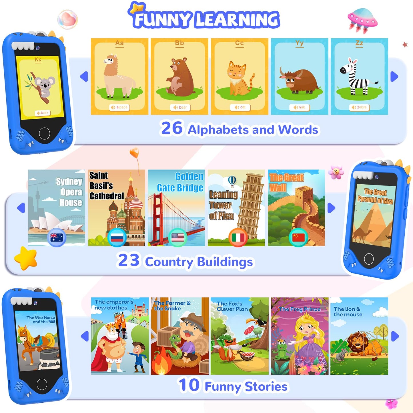 SNWIDA Kids Smart Phone for Boys – 2.8-inch Touchscreen, Dual Cameras, 32 GB Card, Learning & Play