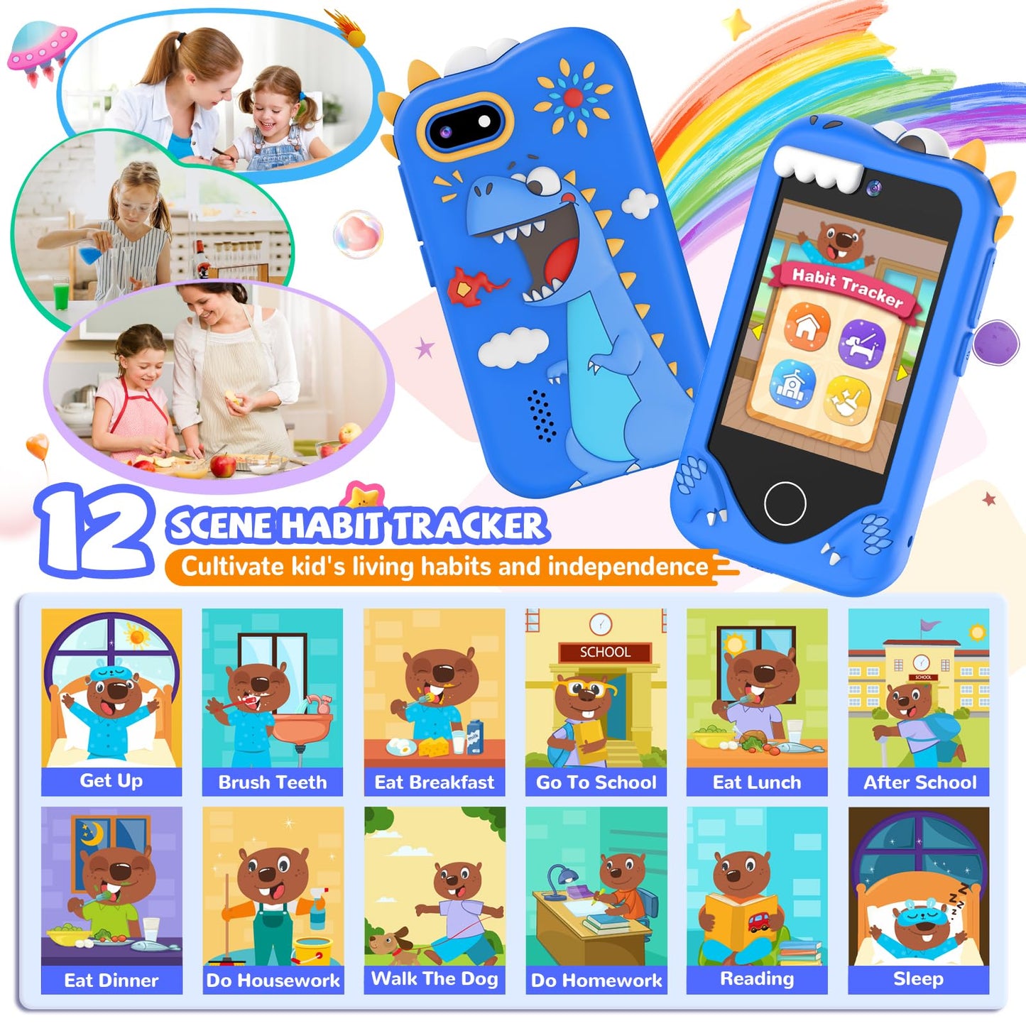 SNWIDA Kids Smart Phone for Boys – 2.8-inch Touchscreen, Dual Cameras, 32 GB Card, Learning & Play