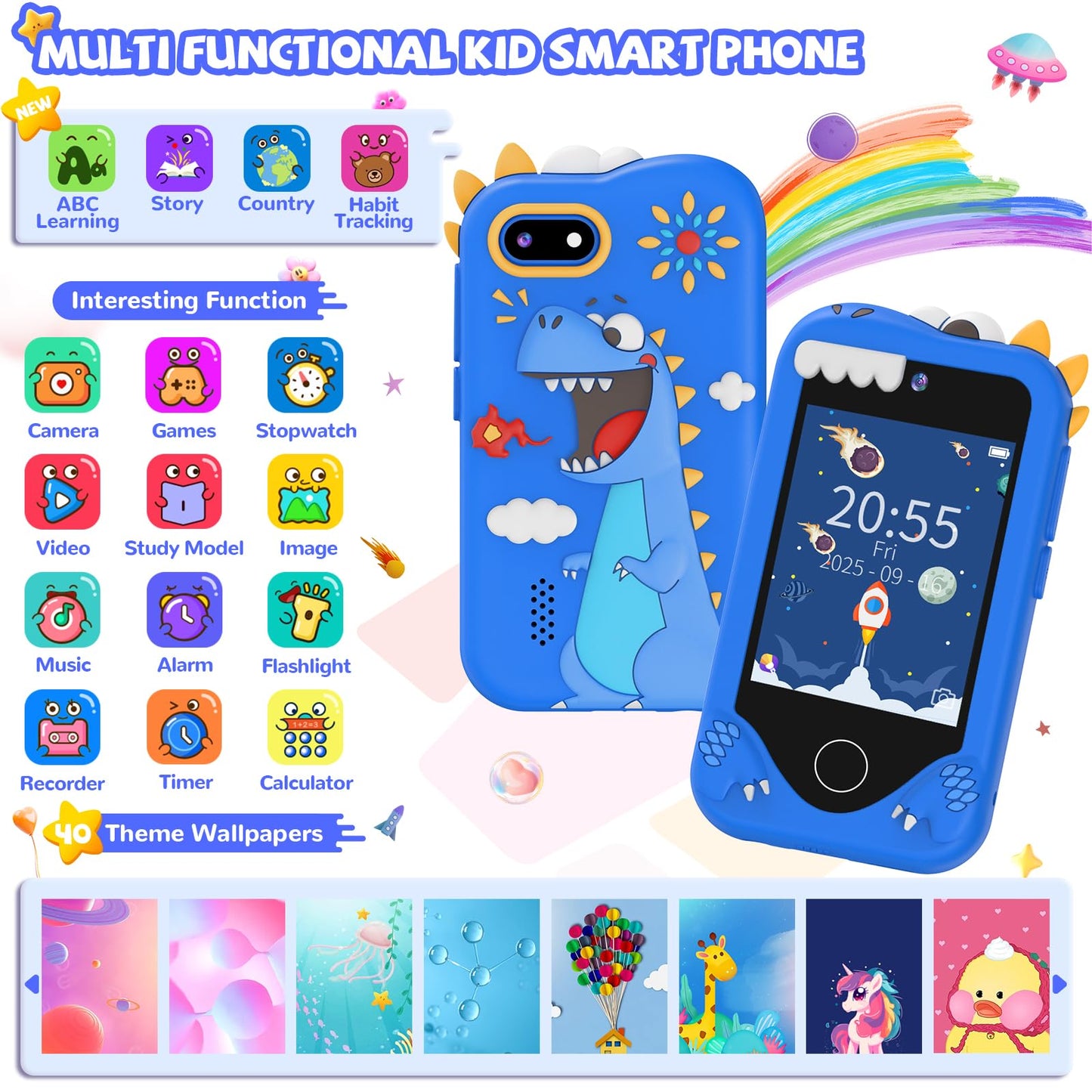 SNWIDA Kids Smart Phone for Boys – 2.8-inch Touchscreen, Dual Cameras, 32 GB Card, Learning & Play