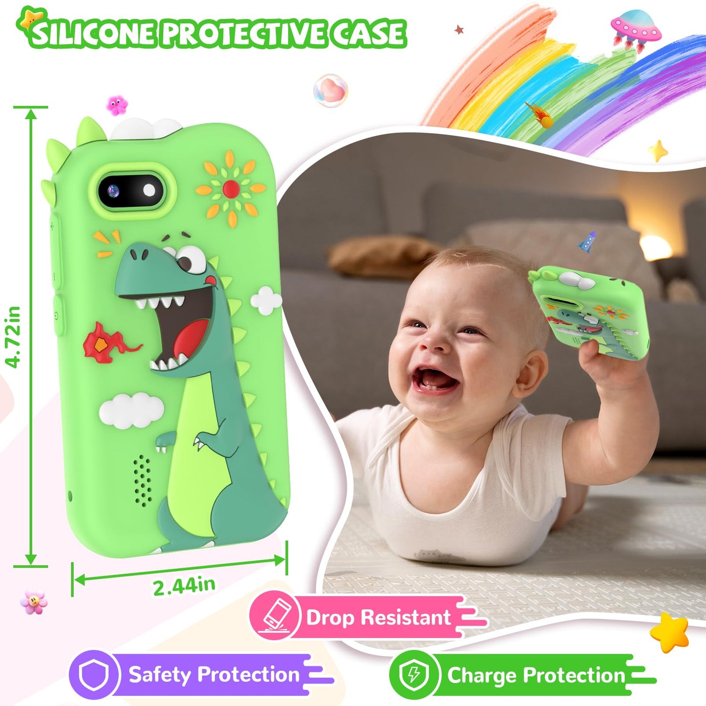 SNWIDA Kids Smart Phone for Girls - 2.8-inch Touchscreen, Dual Cameras, 32GB (Green)