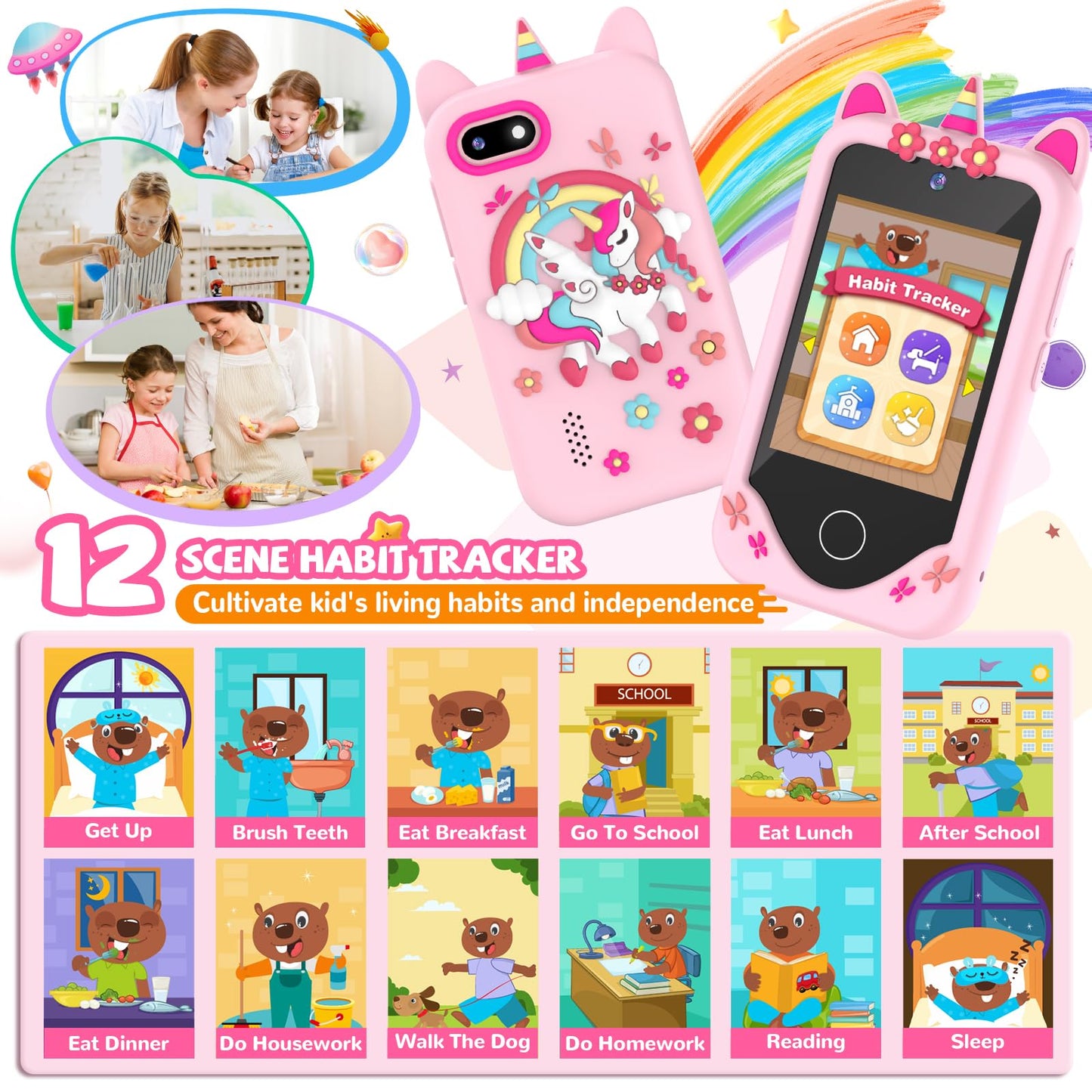 SNWIDA Kids Smart Phone for Girls – 2.8-inch Touchscreen, Dual Cameras, 32 GB Card