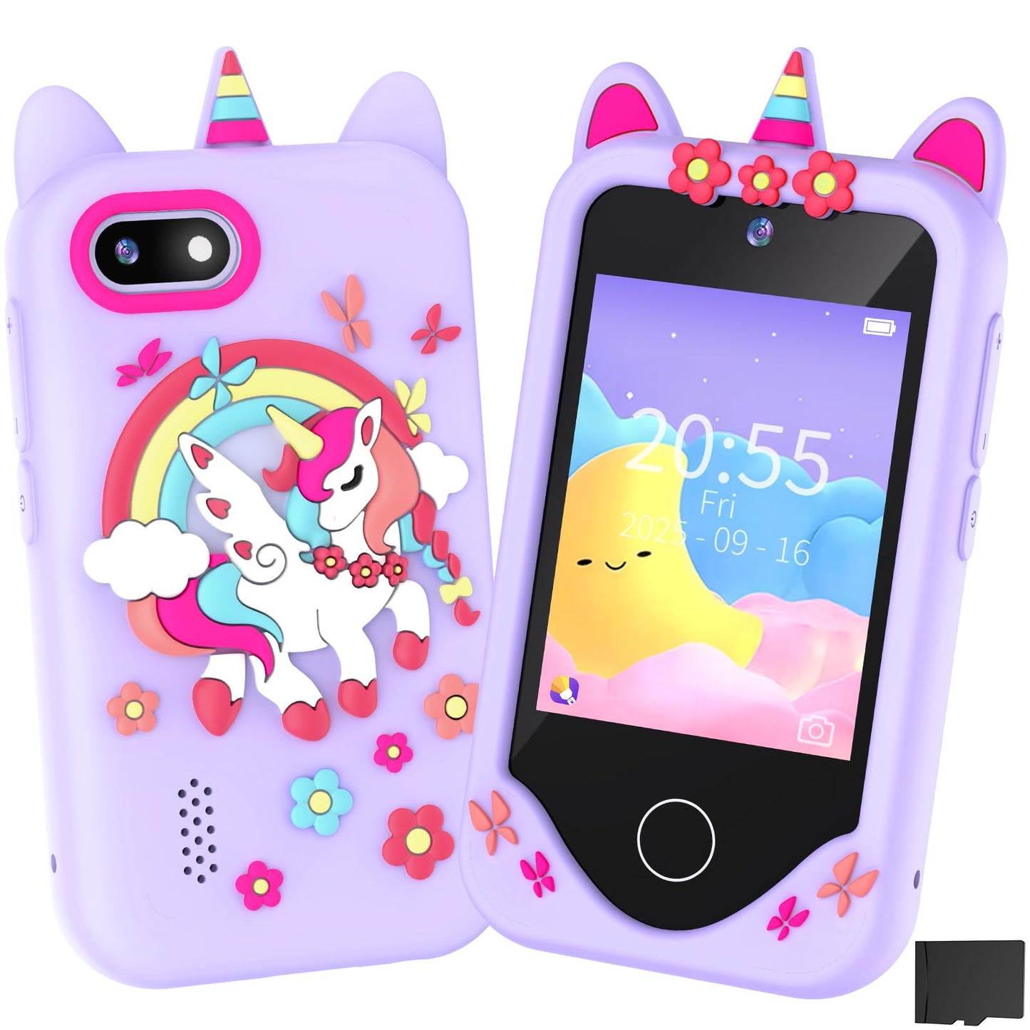 SNWIDA Kids Smart Phone for Girls — 2.8” Touchscreen, Dual Cameras, Learning & Games (Purple)