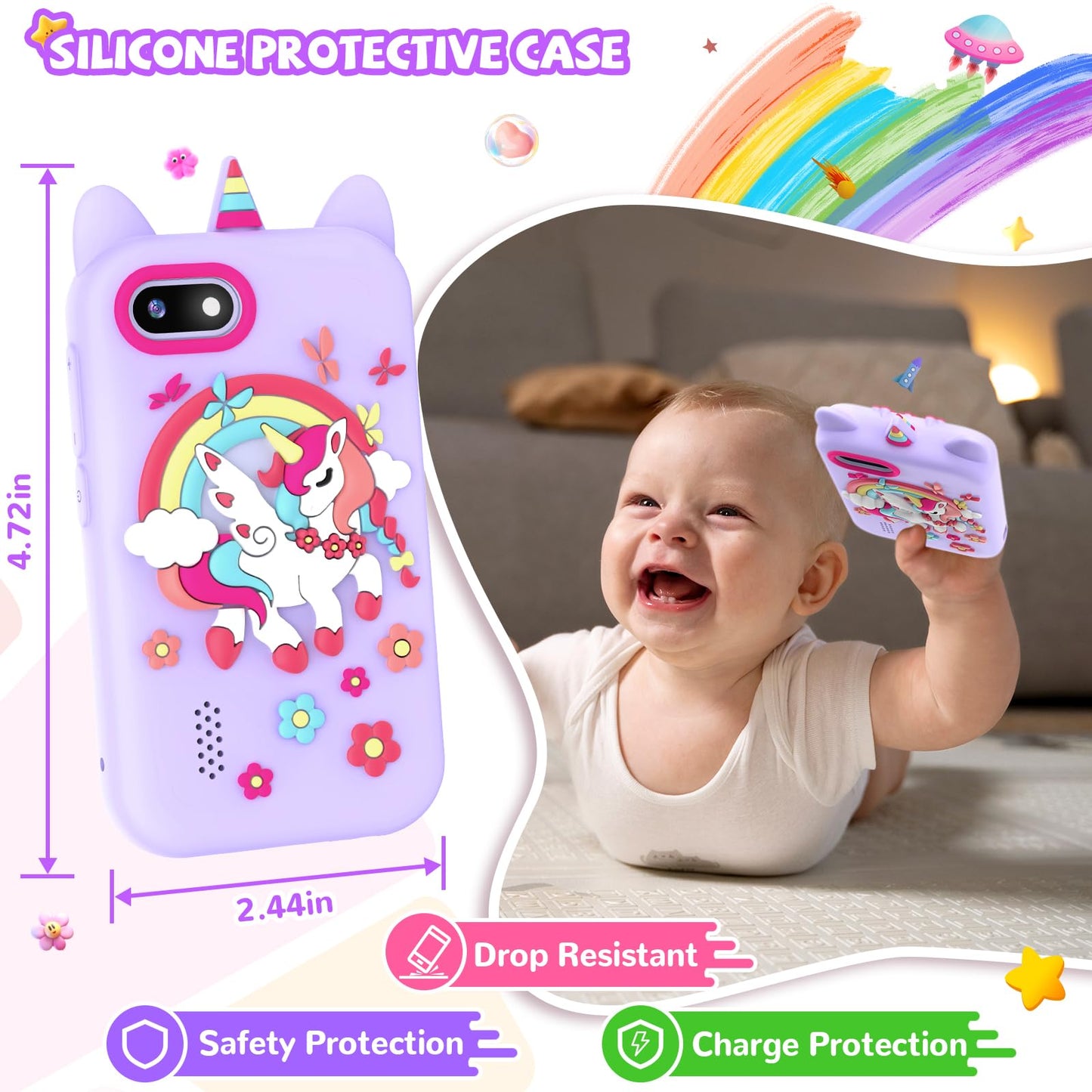 SNWIDA Kids Smart Phone for Girls — 2.8” Touchscreen, Dual Cameras, Learning & Games (Purple)