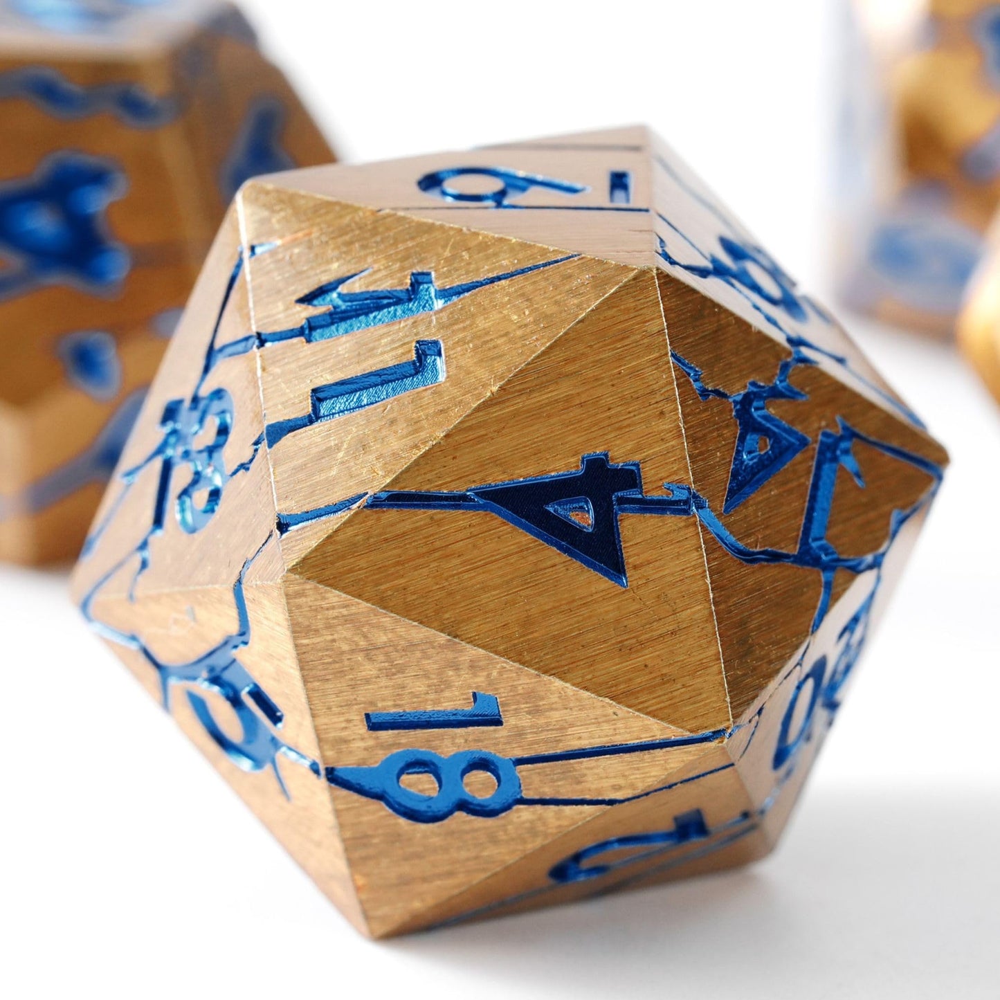 Soar Forge DND Metal Dice – Pharaoh Ruins Gold with Blue Cracks | Polyhedral Dice Set