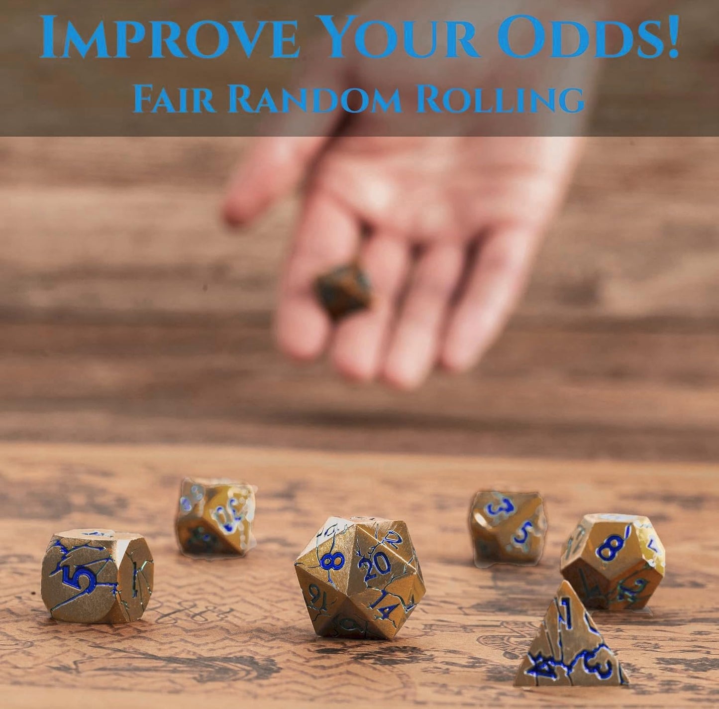 Soar Forge DND Metal Dice – Pharaoh Ruins Gold with Blue Cracks | Polyhedral Dice Set