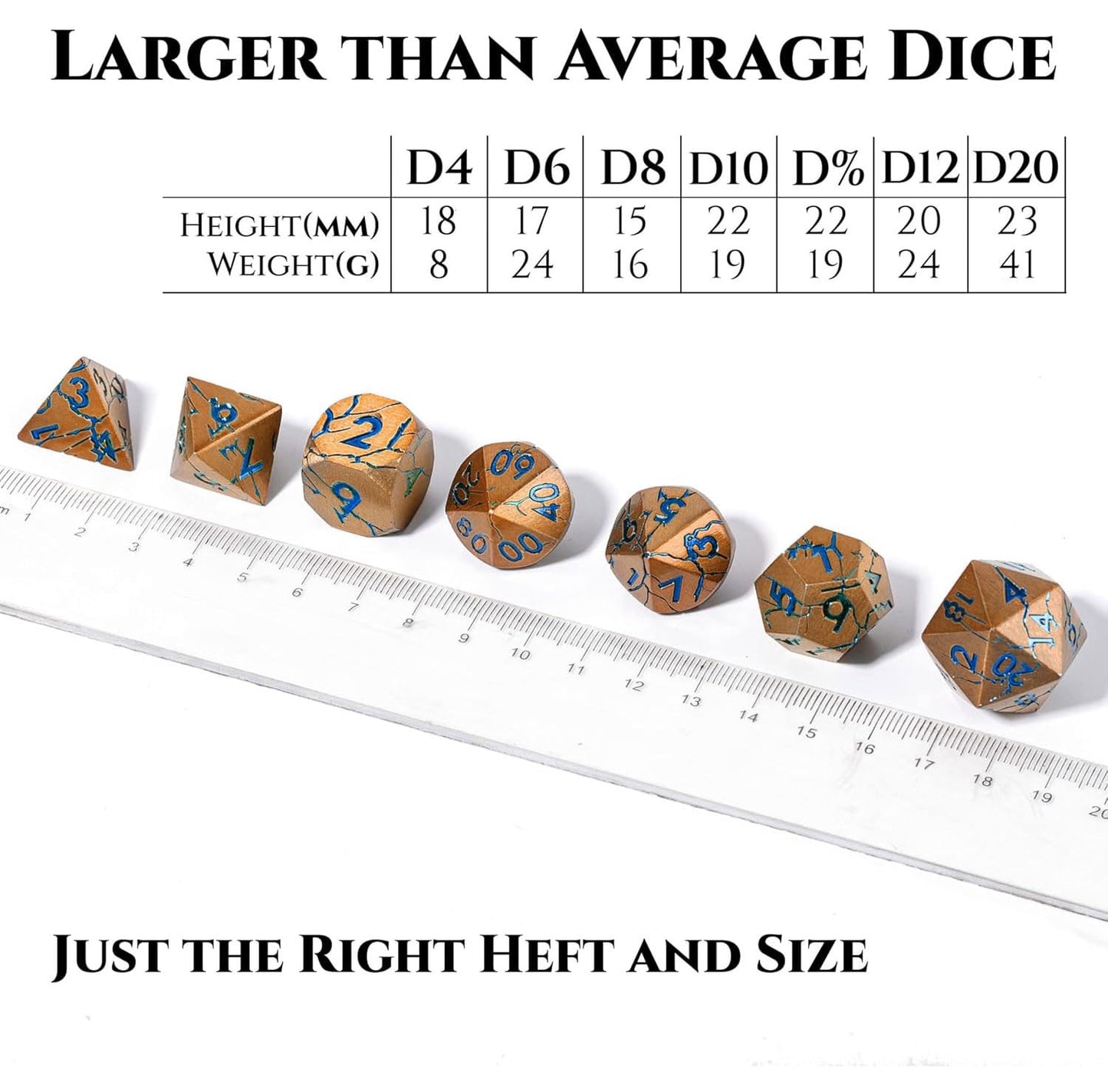 Soar Forge DND Metal Dice – Pharaoh Ruins Gold with Blue Cracks | Polyhedral Dice Set