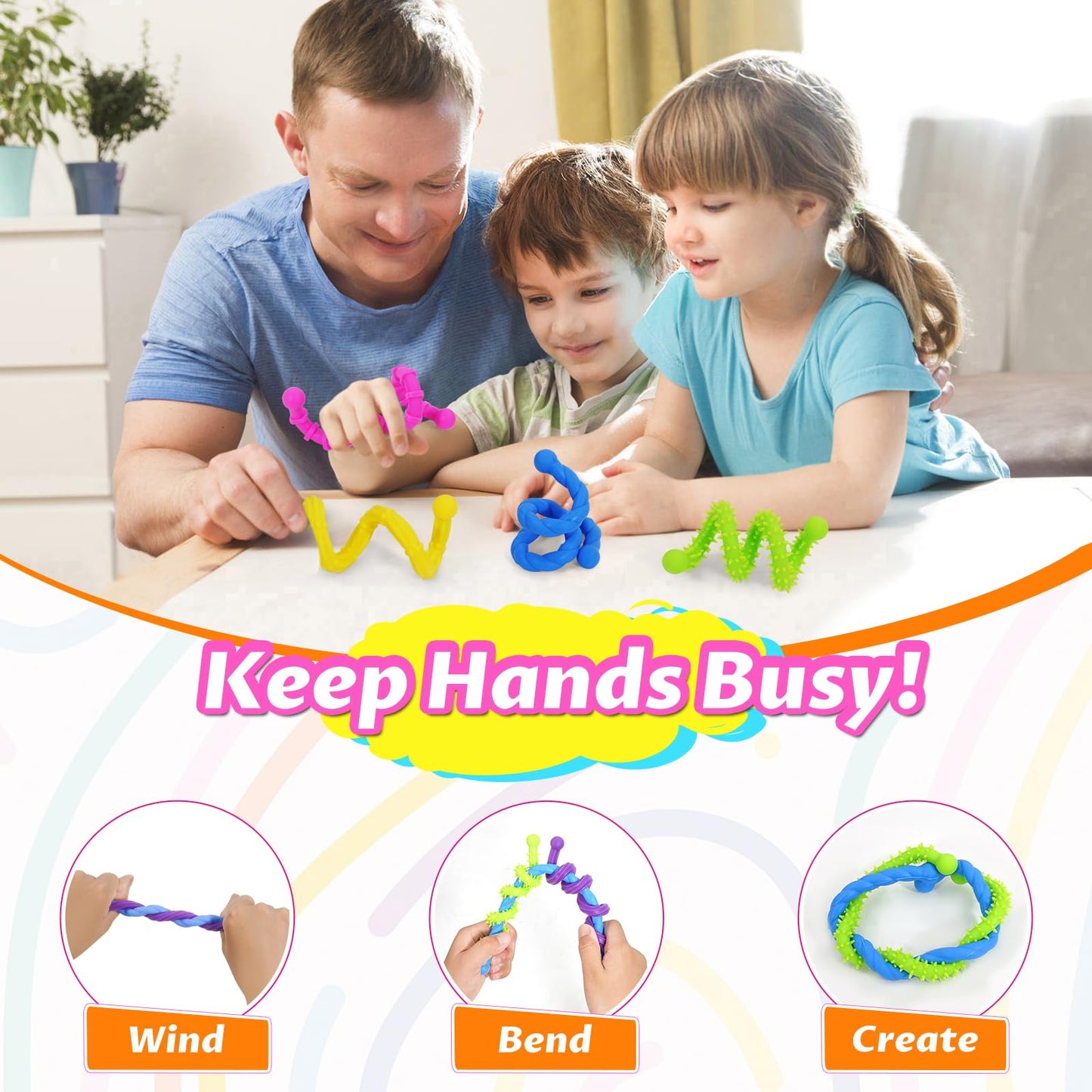 Soarly Sensory Fidget Sticks – 6-Pack Bendable Silicone Toys for Autism