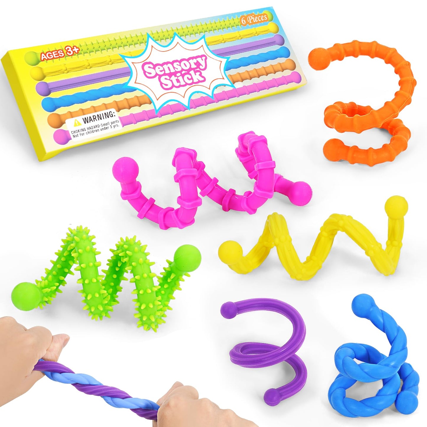 Soarly Sensory Fidget Sticks – 6-Pack Bendable Silicone Toys for Autism