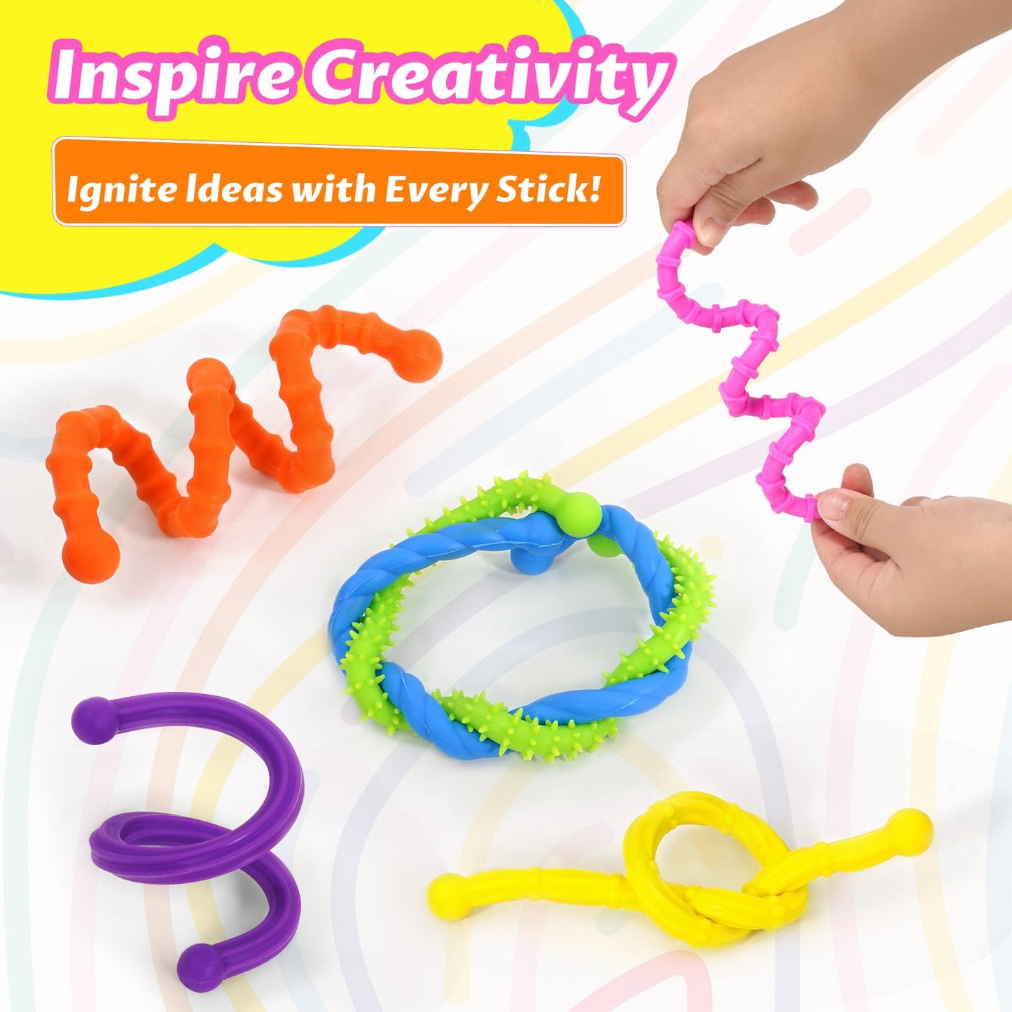 Soarly Sensory Fidget Sticks – 6-Pack Bendable Silicone Toys for Autism