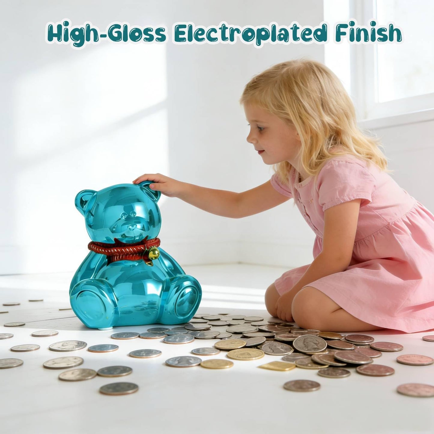 SOBEIT 7.36-Inch Blue Bear Piggy Bank | Ceramic, Shiny Plating