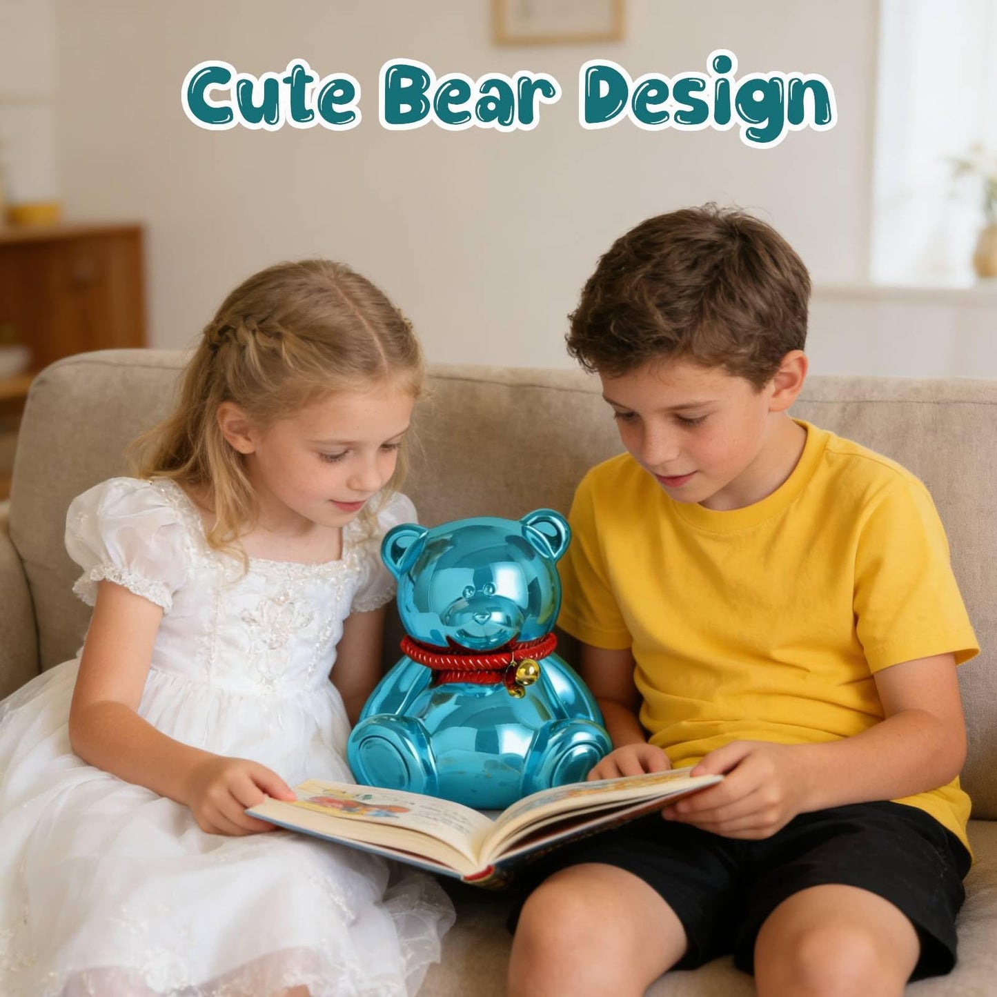 SOBEIT 7.36-Inch Blue Bear Piggy Bank | Ceramic, Shiny Plating